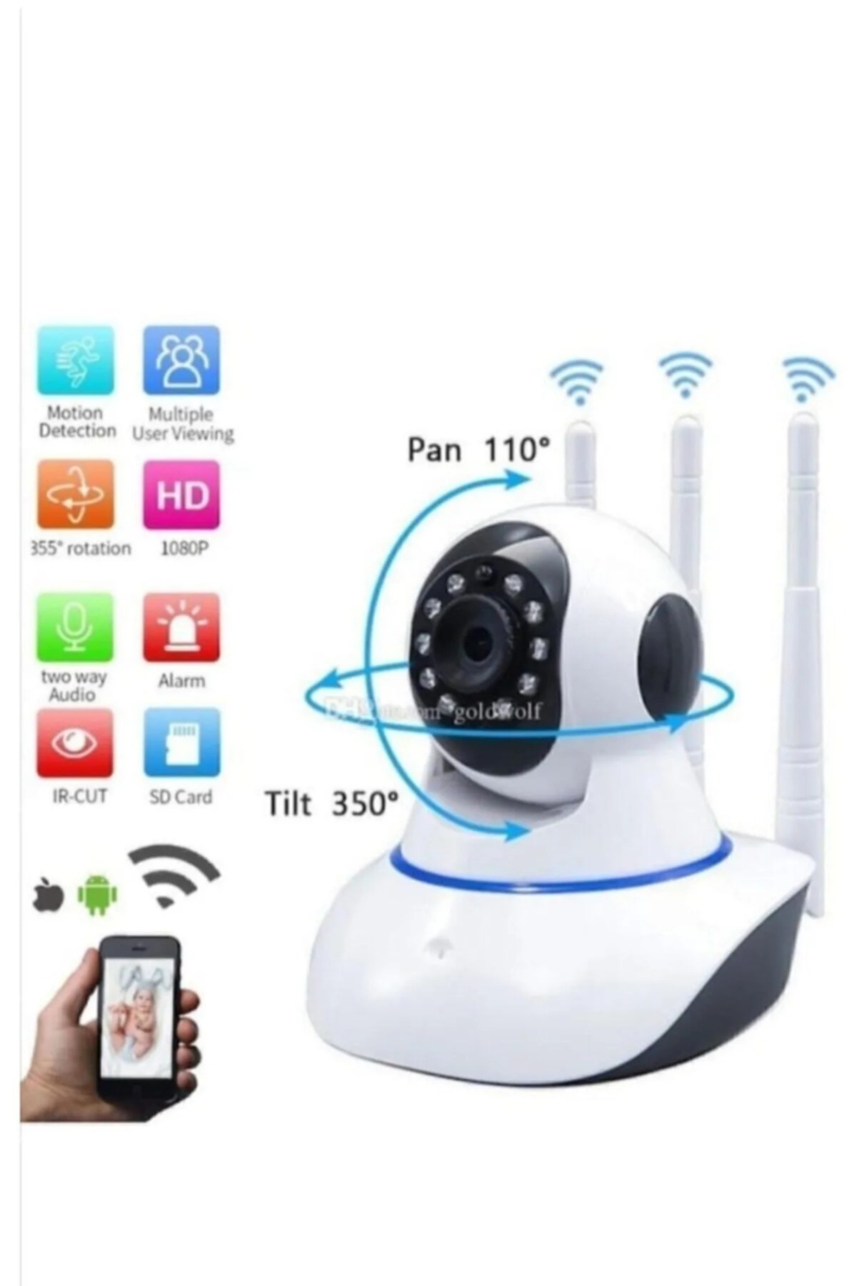 Enshall Technology Gece Görüşlü Kablosuz Bebek Izleme Kamerası Wifi Ip Kamera fotoğrafı 6 (önizleme)