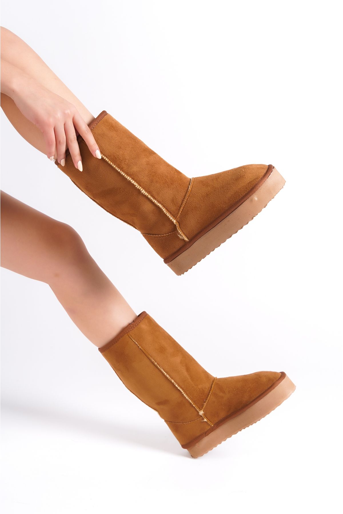 Moda Değirmeni-Hellbraune Wendy-Fellgefütterte Damenstiefel aus Wildleder BG1179-116-0001 3