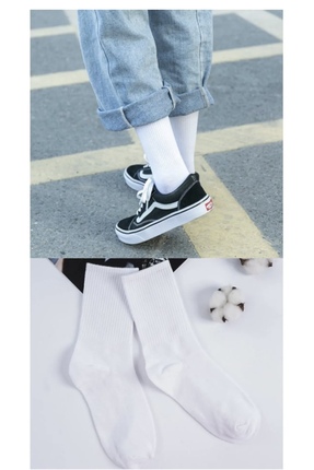 REYNBOO SOCKS 4 Çift Unisex Düz Beyaz Renk Yıkamalı Kolej Çorap