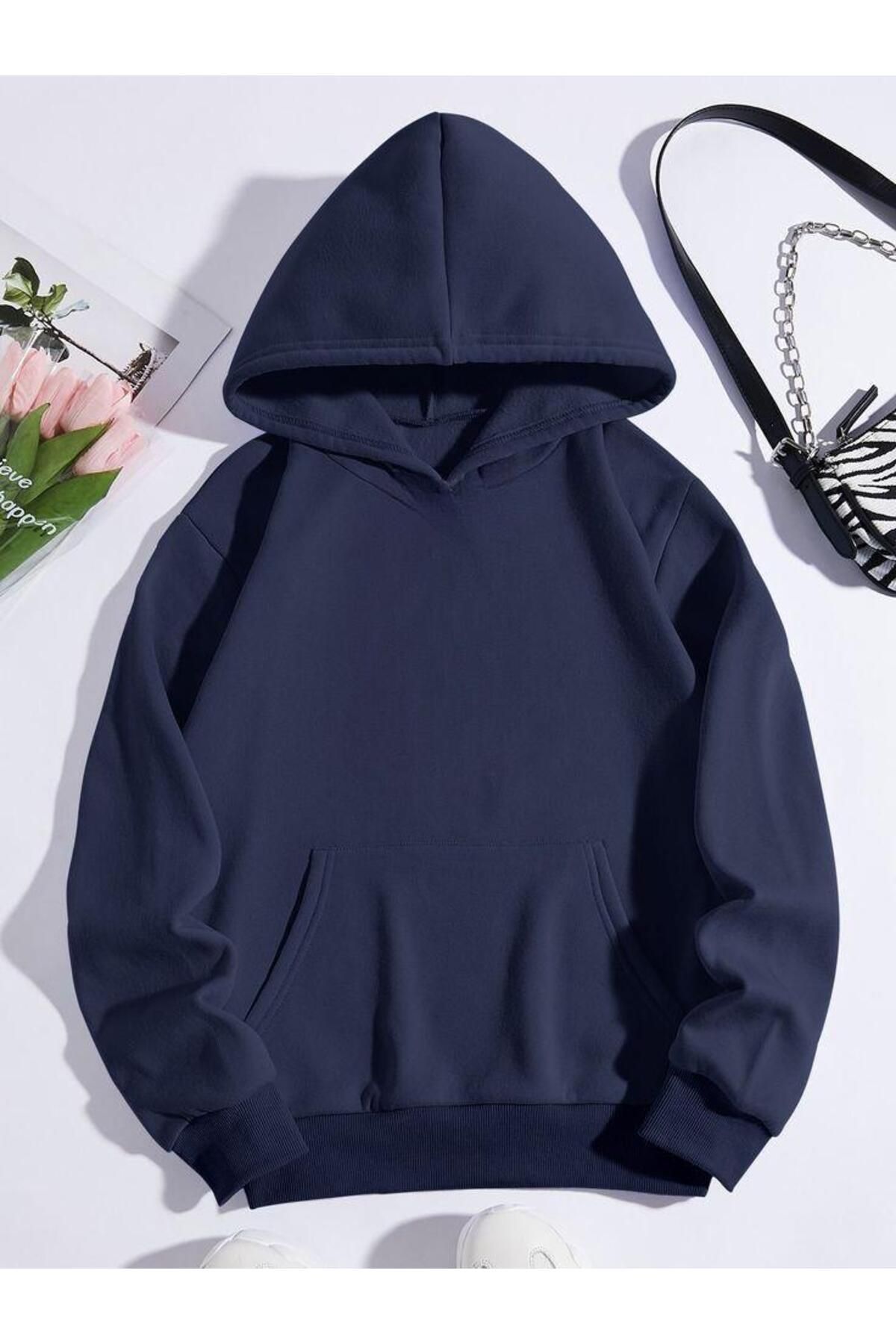 My Blog Kids Navy Blue Hooded Sweatshirt Trendyol