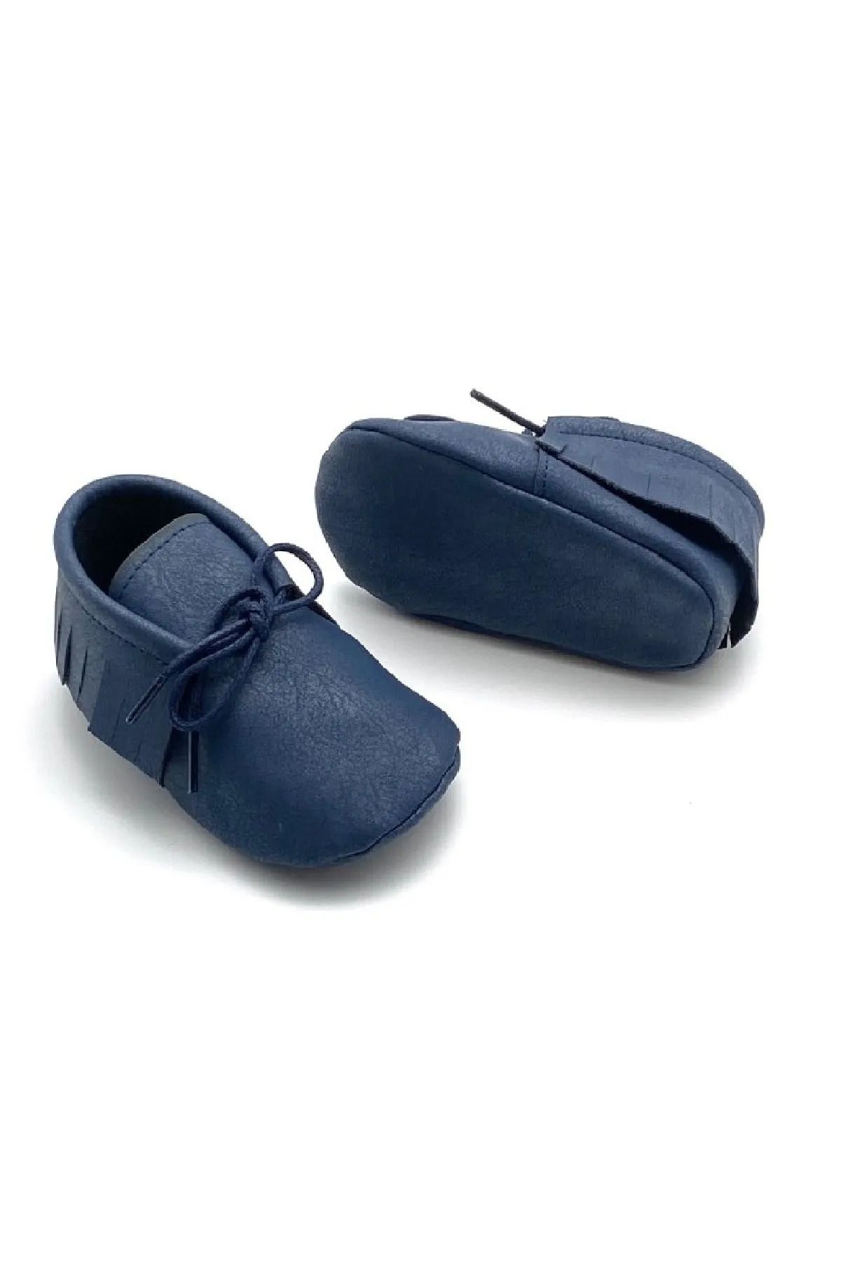 Asa Bebek ocuk Baby Boy Navy Blue Handmade Lace Up Moccasin Baby