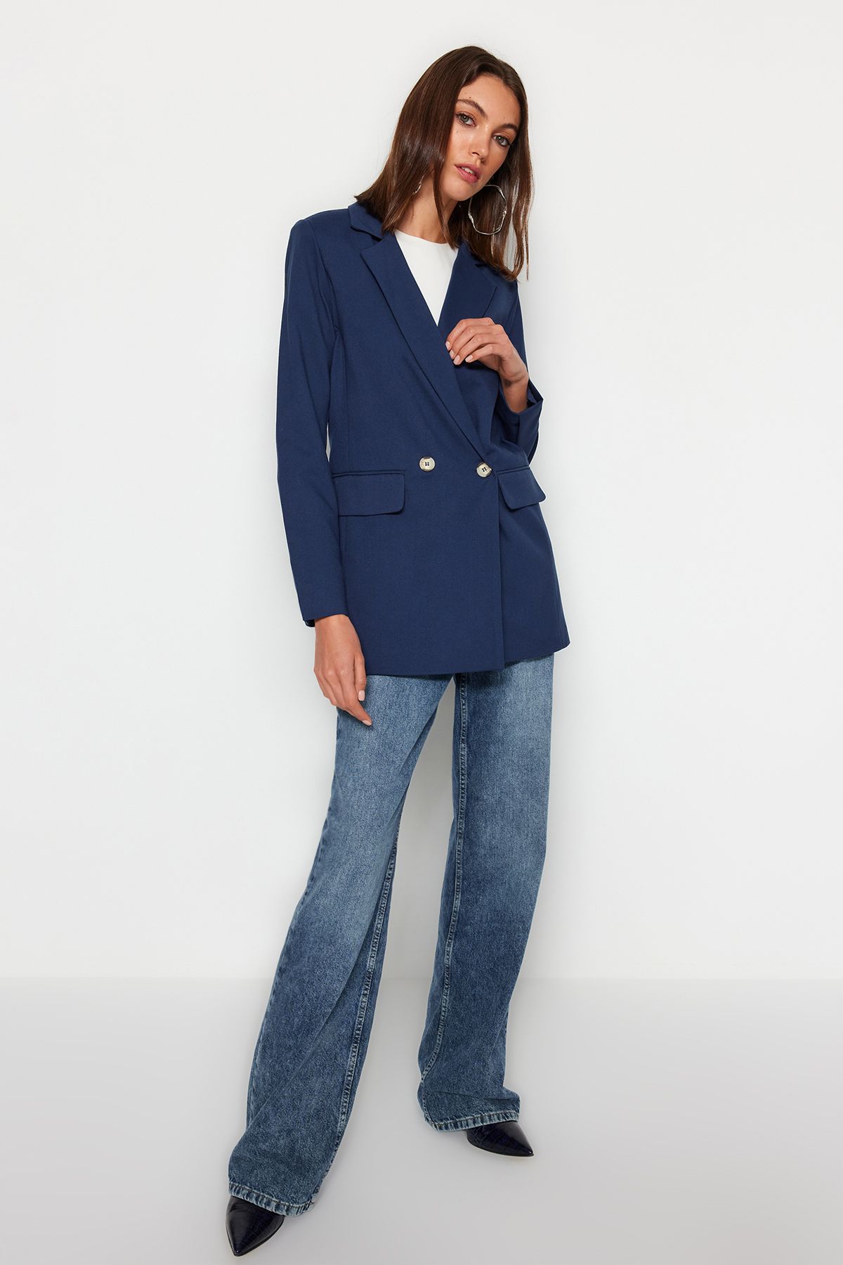 Trendyol Collection Navy Blue Premium Quality Buttoned Woven