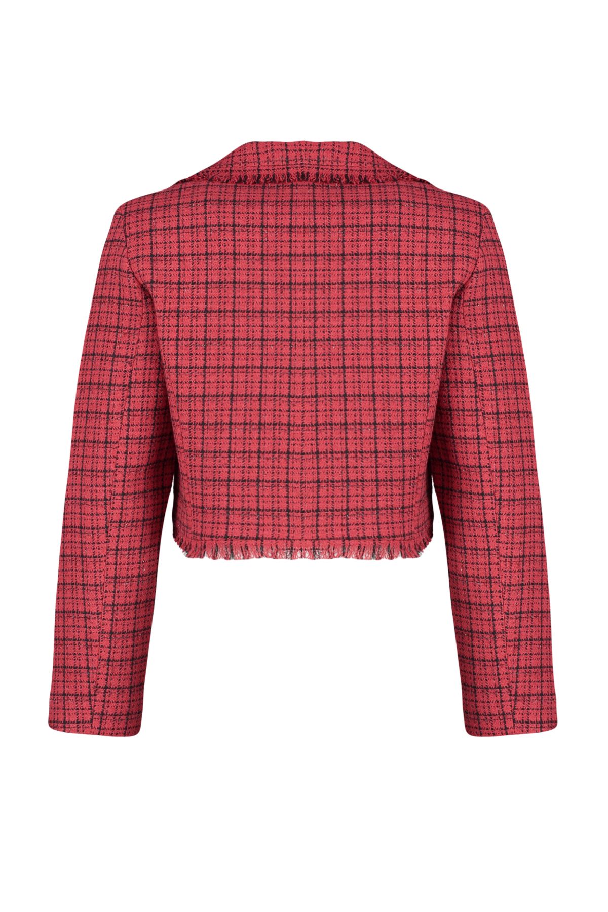 Trendyol Collection-Prémium piros kockás Crop blézerkabát - TWOAW24BC00081 8