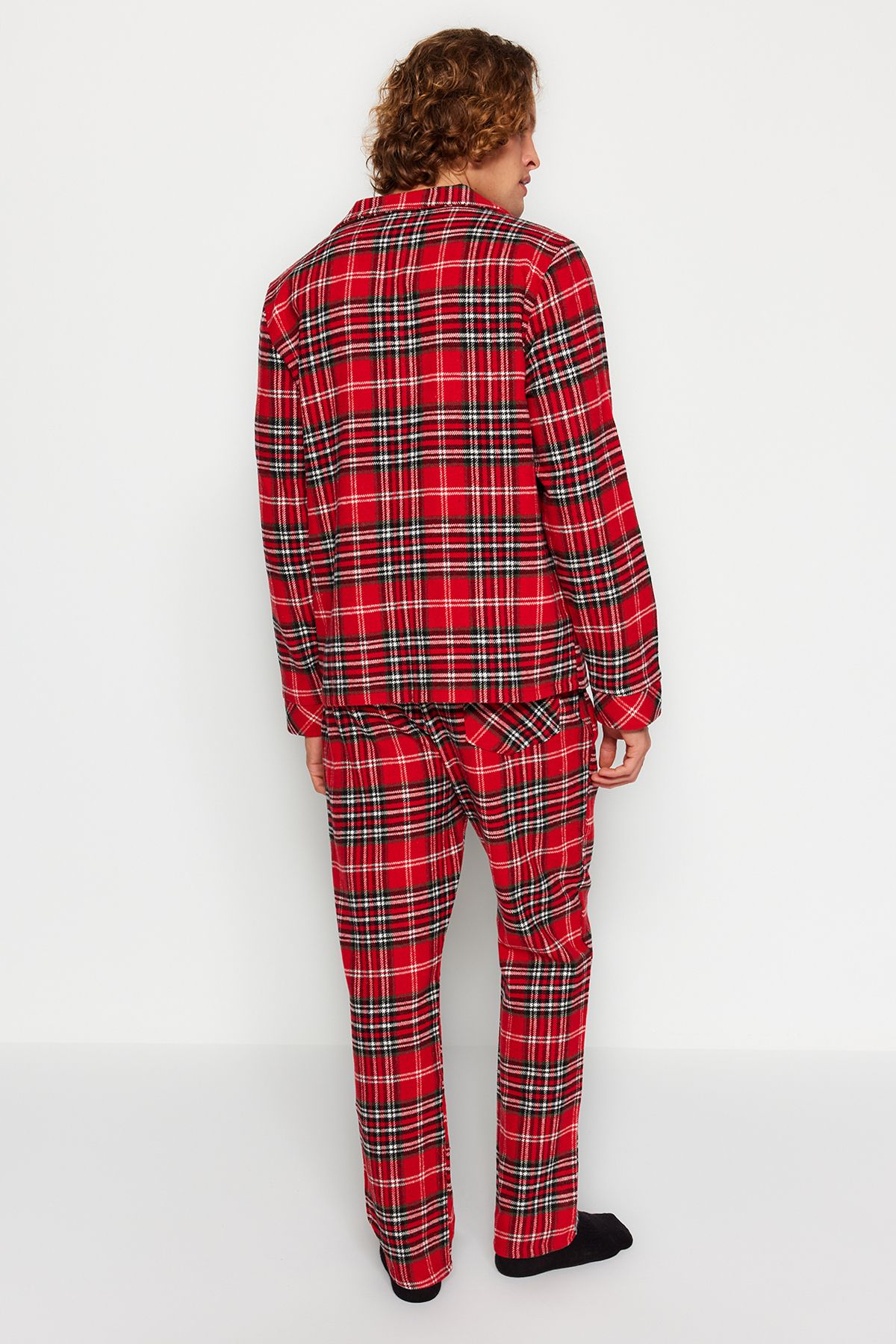 Trendyol Collection-Plaid Patterned Red Regular Fit Pajamas Set - TMNAW24PT00019 4