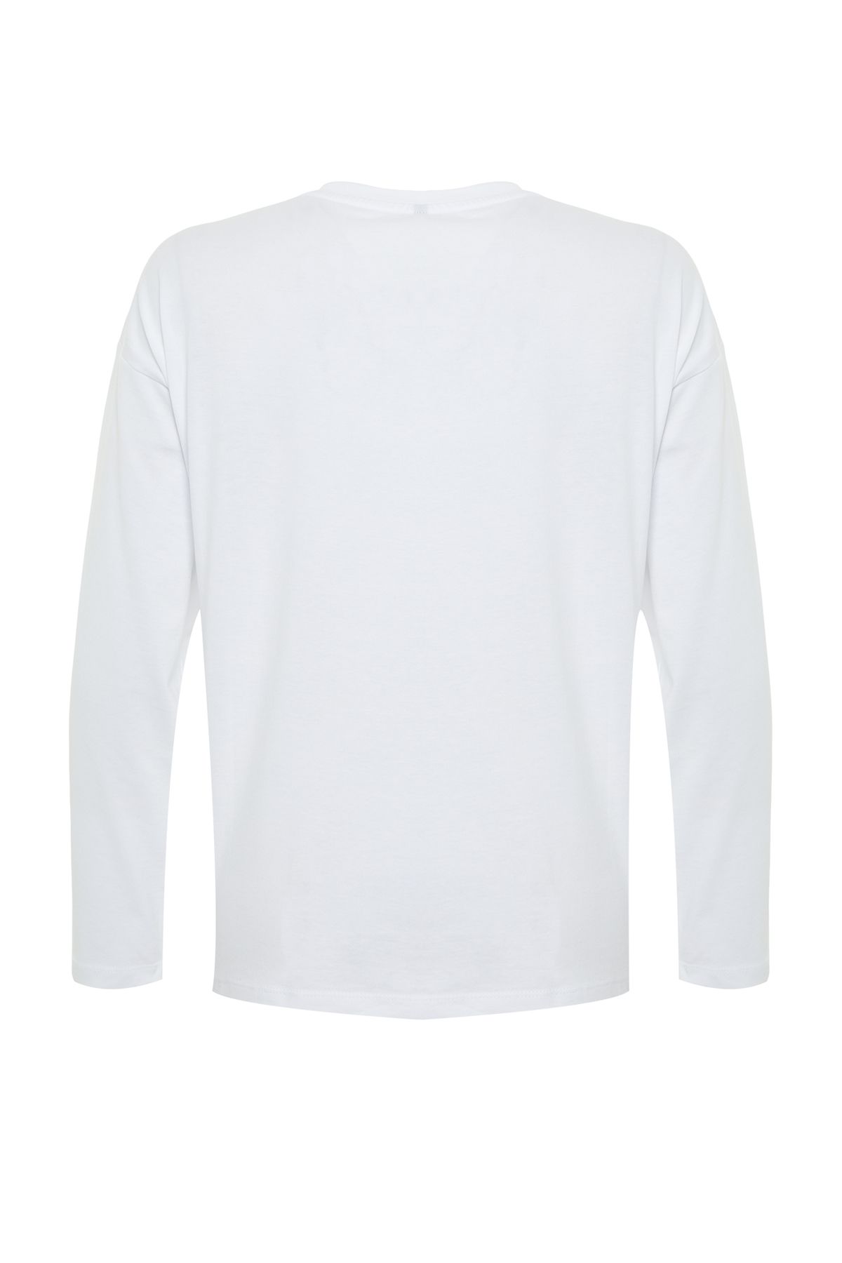 Trendyol Collection White 100 Cotton Basic Crew Neck Long Sleeve