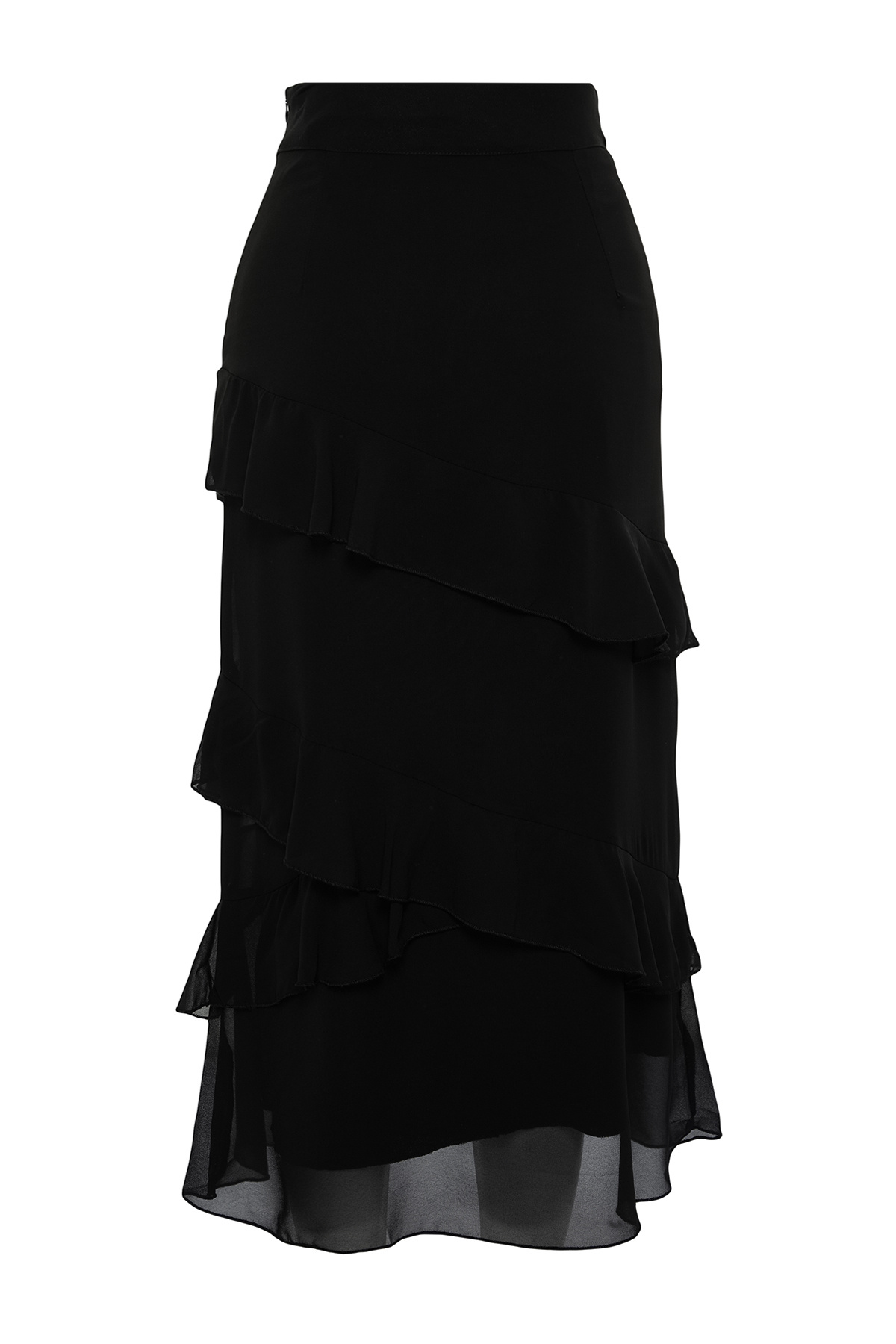 Trendyol Collection-Fustă neagră din șifon midi - Detaliu volantă, țesută, TWOAW24ET00269 9