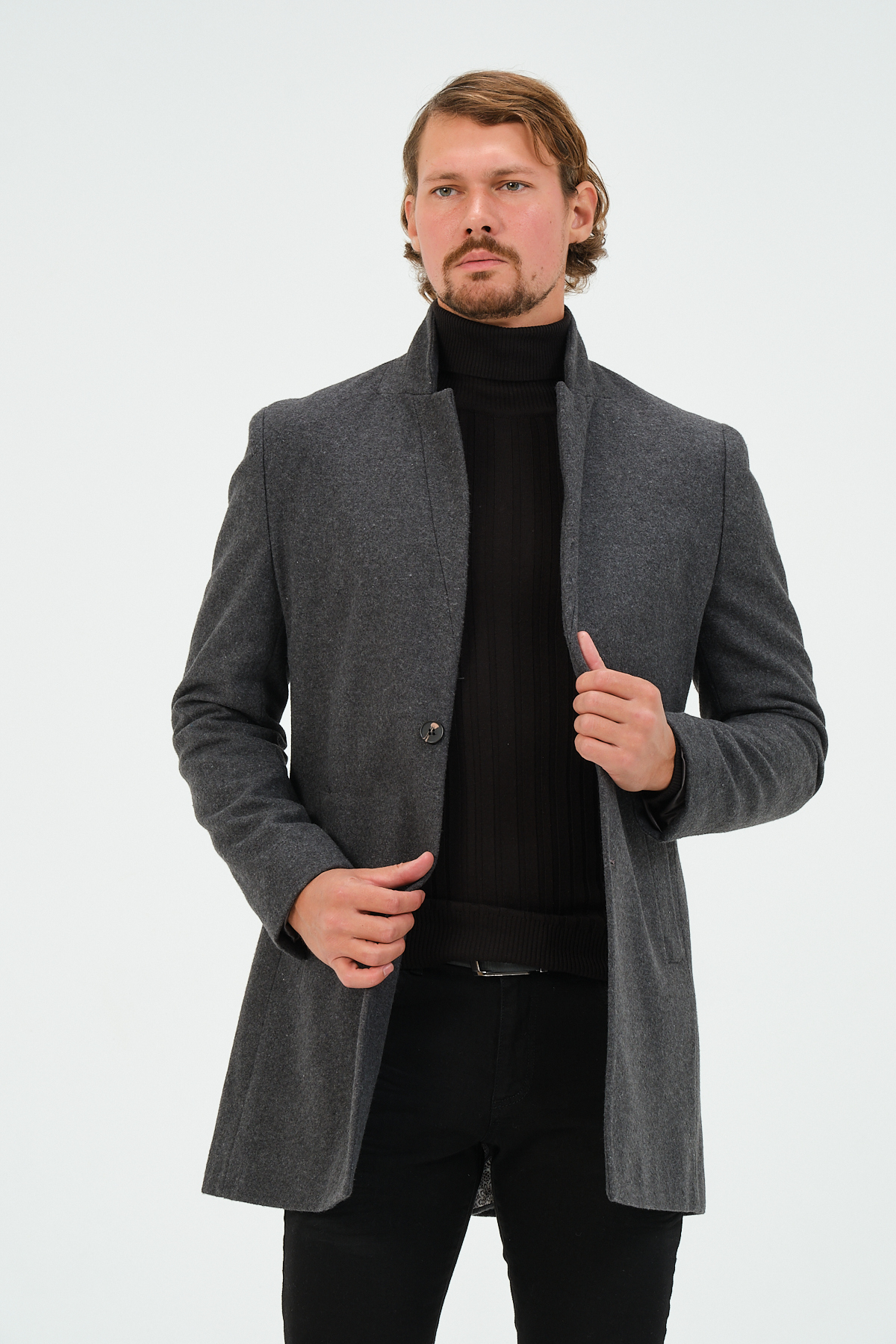 Antrasit Erkek Slim Fit Regular Kaşe Kaban — خاکستری 1043 — تصویر 2 از 8