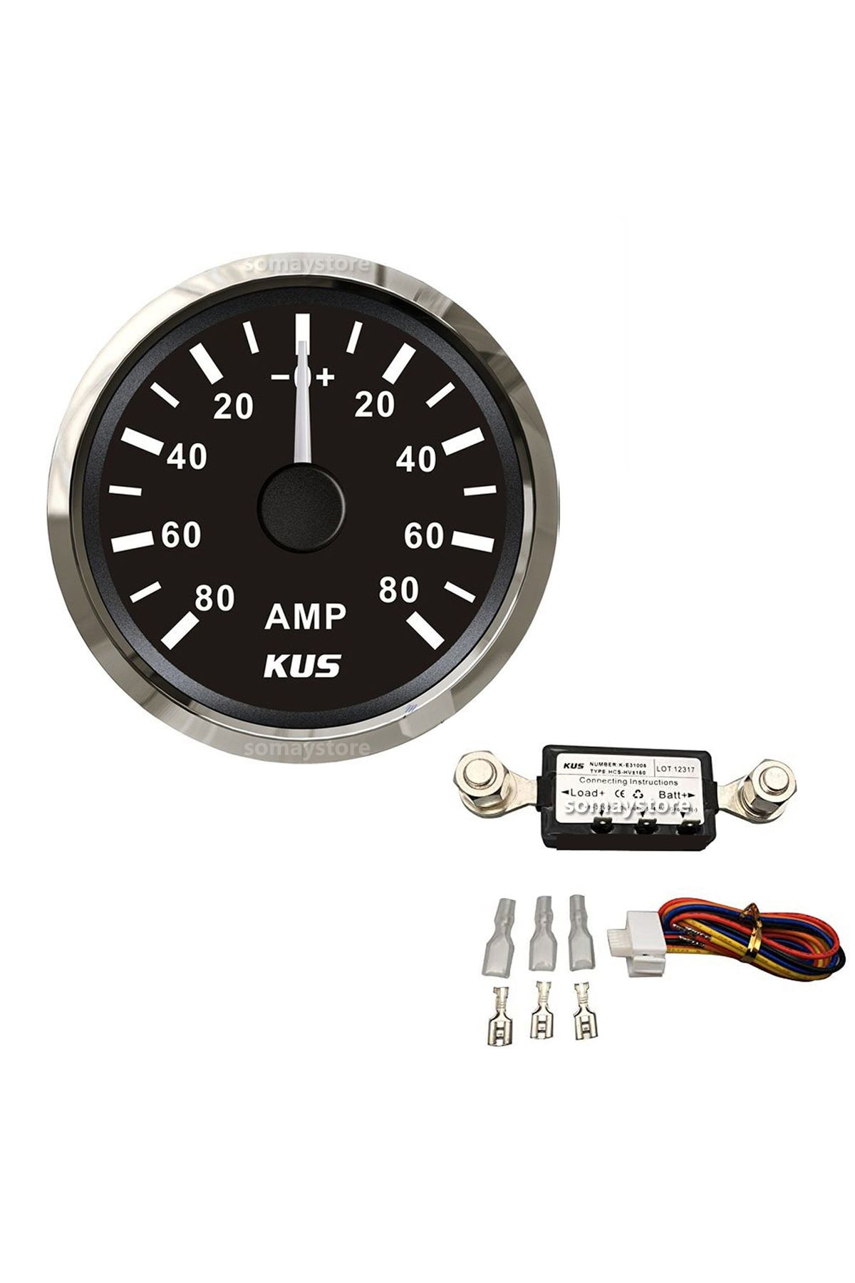 Somay Store Kus Ampermetre Göstergesi Ø52mm Siyah 12/24v Şönt Dahildir