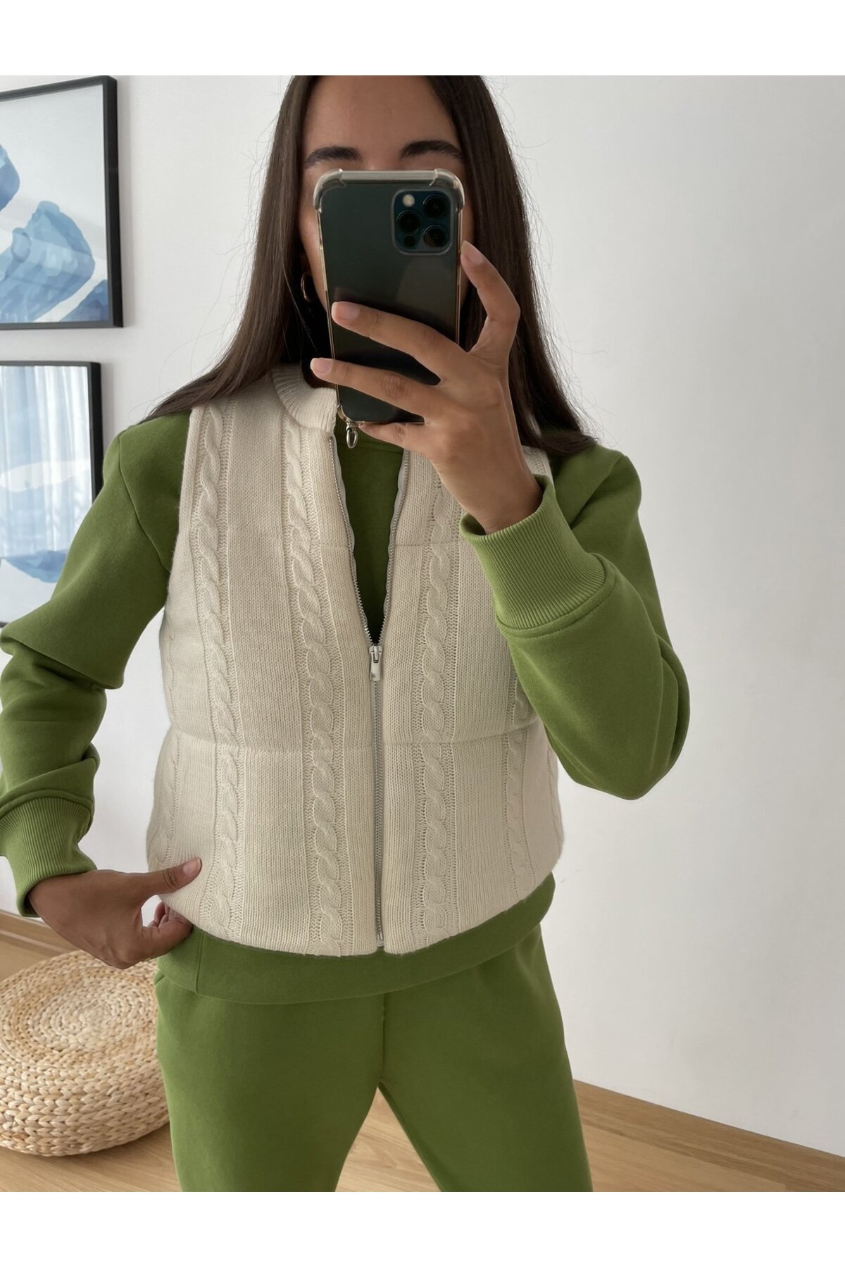 Myrum butik Ekru Premium Kısa Triko Yelek