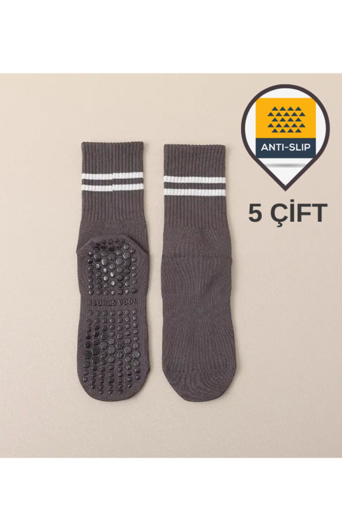 XTR Fitness 5 Pairs Professional Non-Slip Socks for Yoga and Pilates Gray
