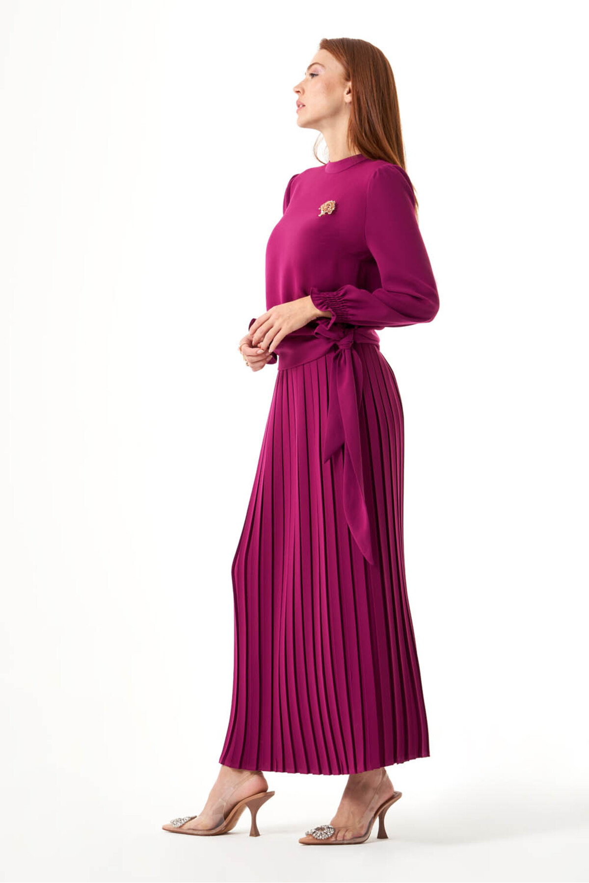 Side Tied Crepe Damson Blouse