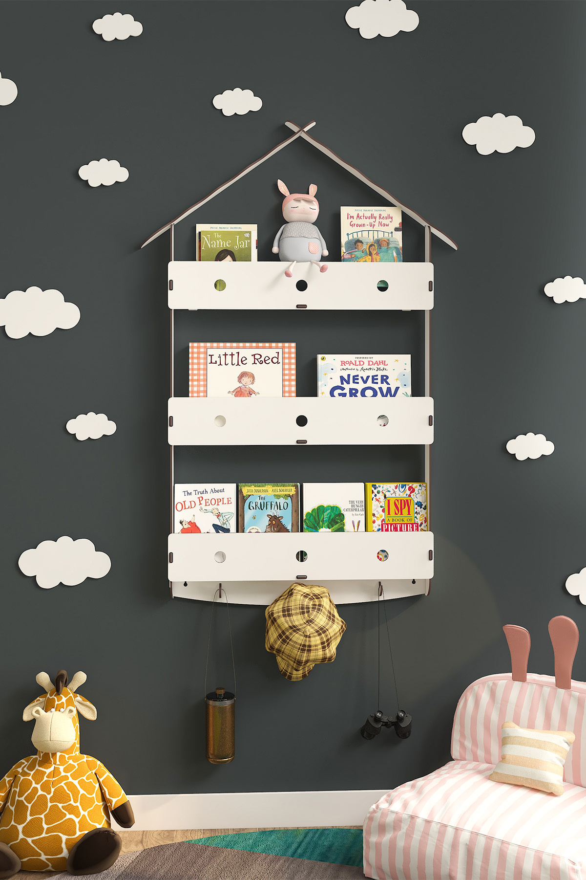 Mingitav Maison Çatılı Askılı Ahşap Eğitici Montessori Çocuk Odası Kitaplık fotoğrafı 7 (önizleme)