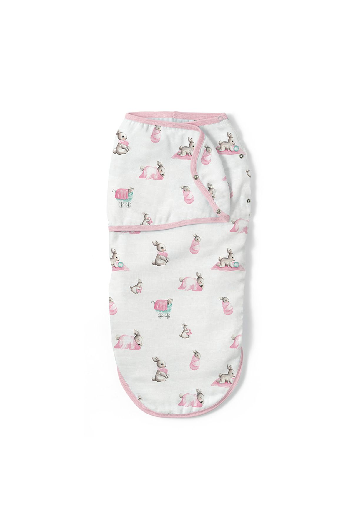 DEUX LAPINS-Bébé Muslin Instant Swaddle - 100% Cotton, Lapin Rose Design 3