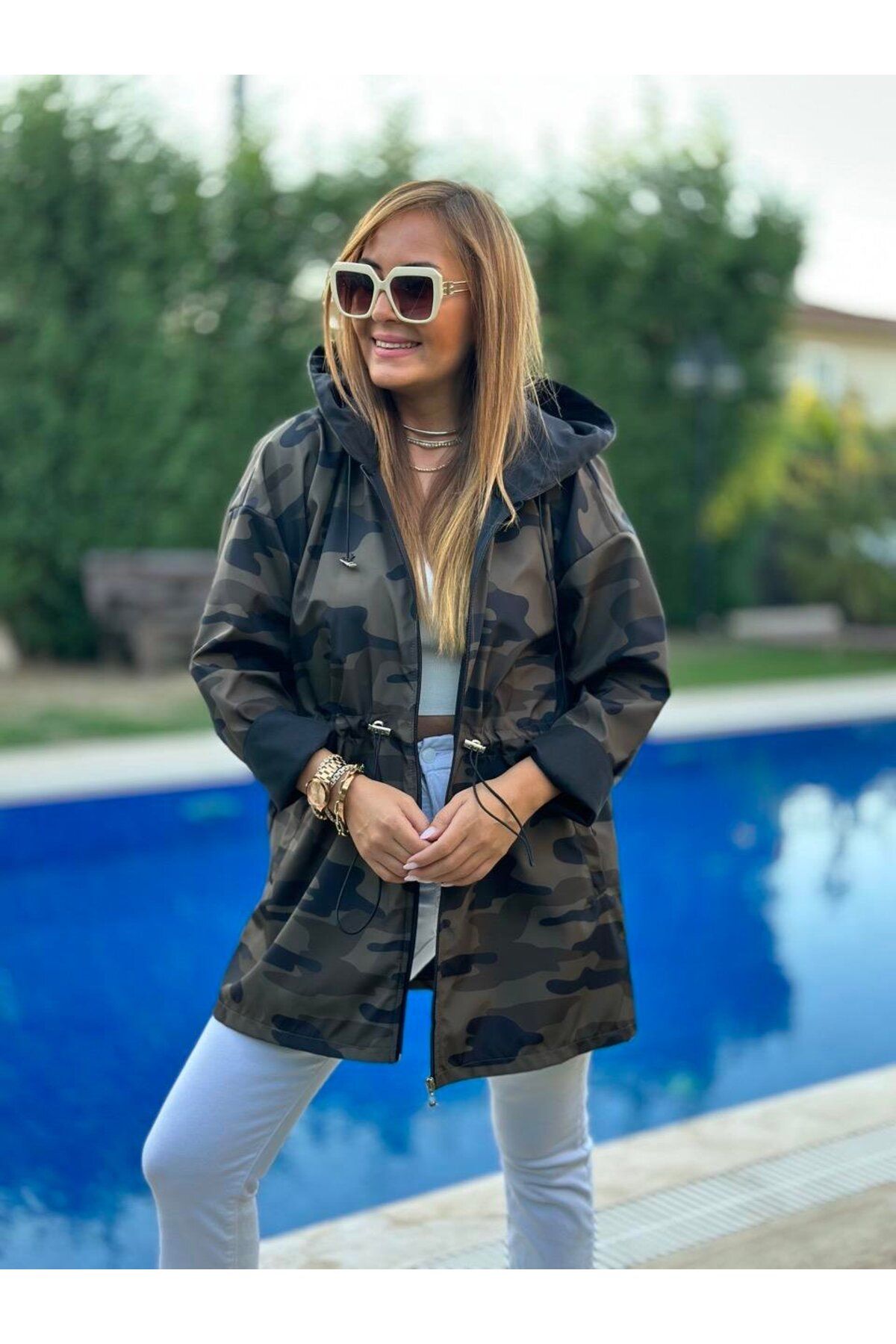 BUKETL Women s Patterned Hooded Raincoat Trendyol