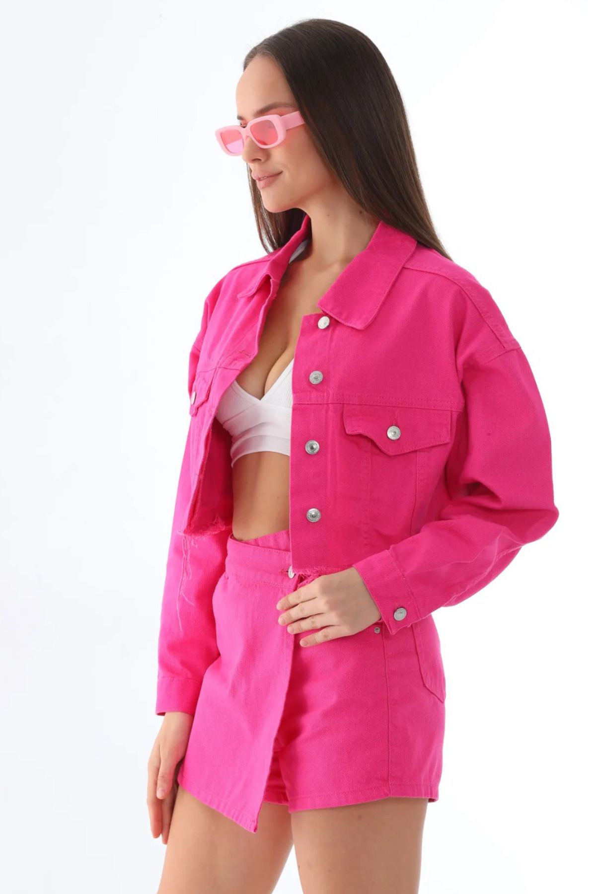Pink denim sale jacket ripped