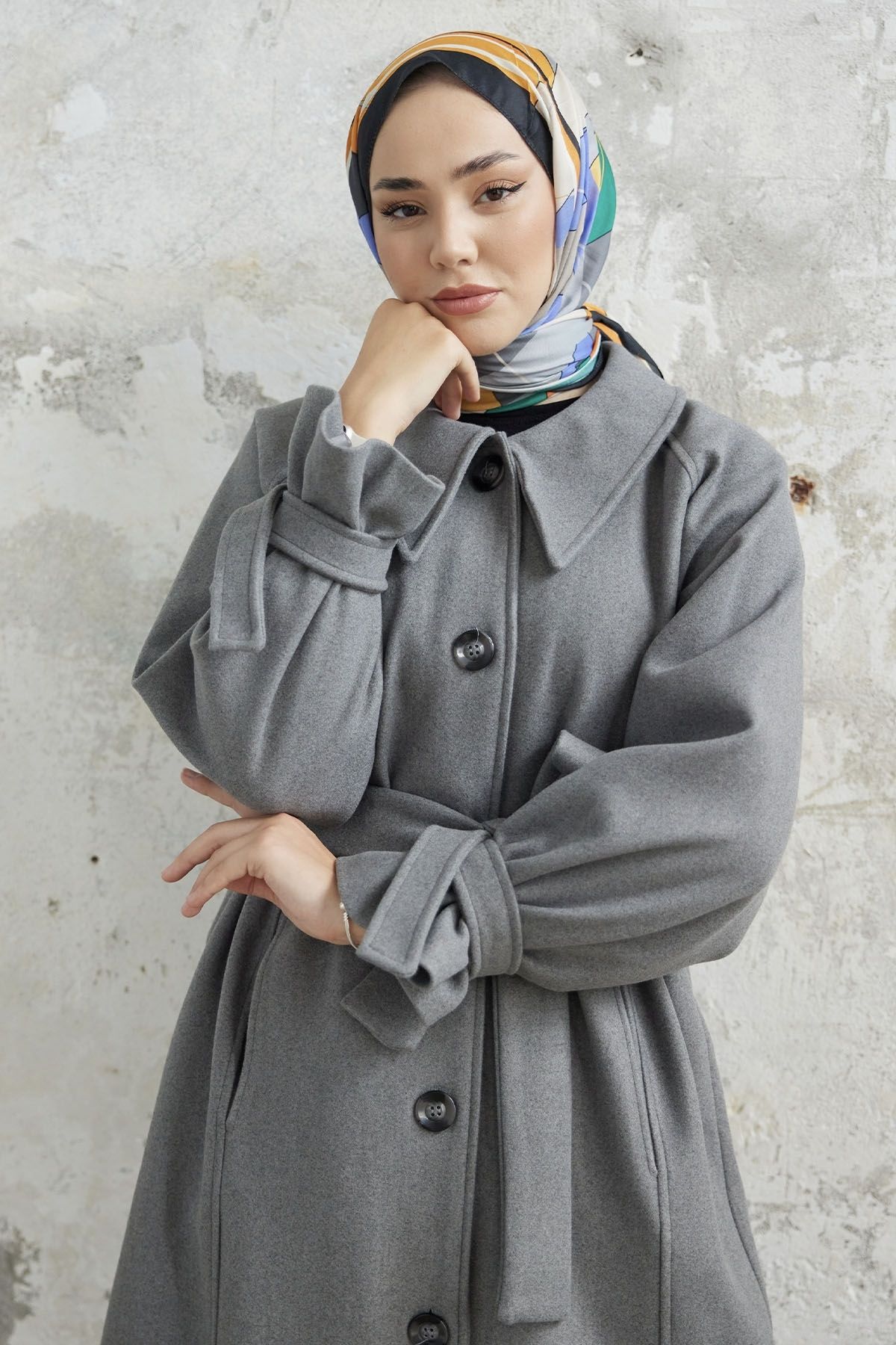 InStyle-Kašmírový kabát Blair Collar Belted - šedý 3