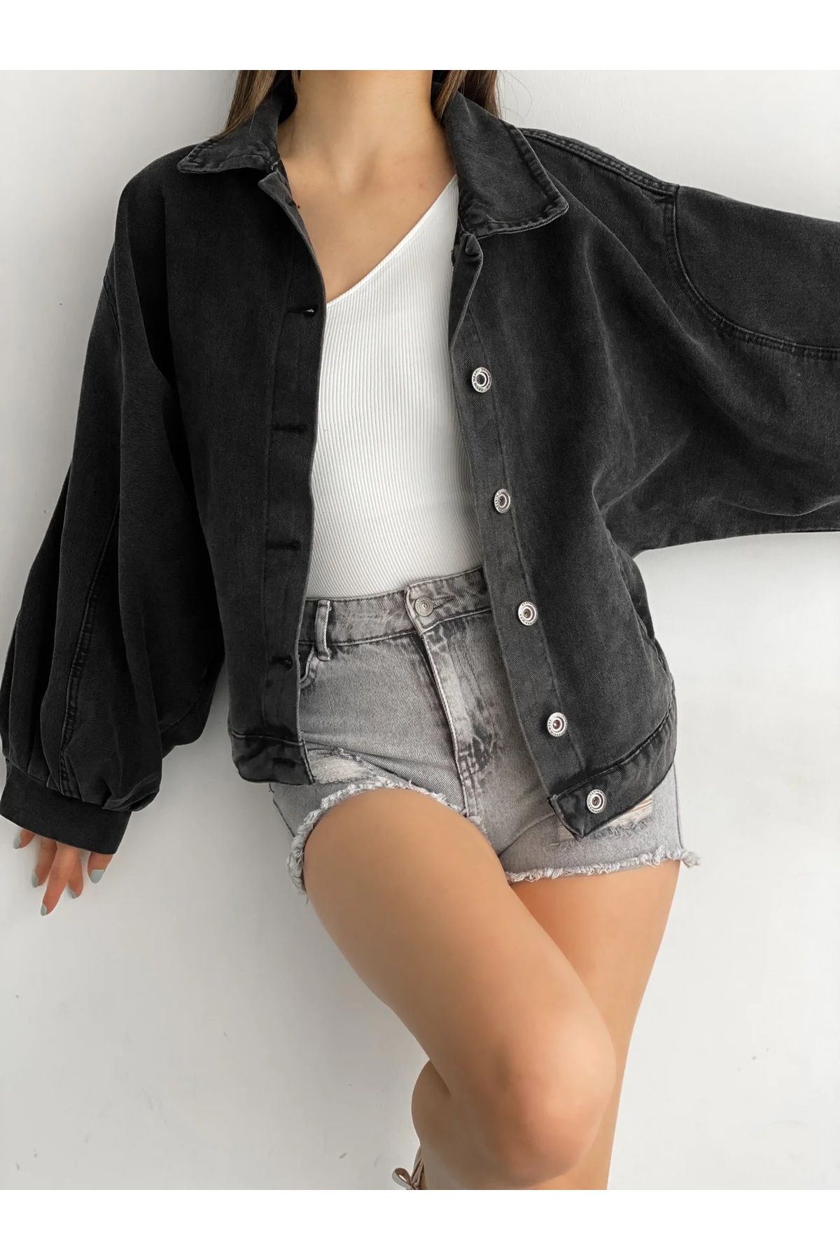 Balloon sleeve jean jacket sales