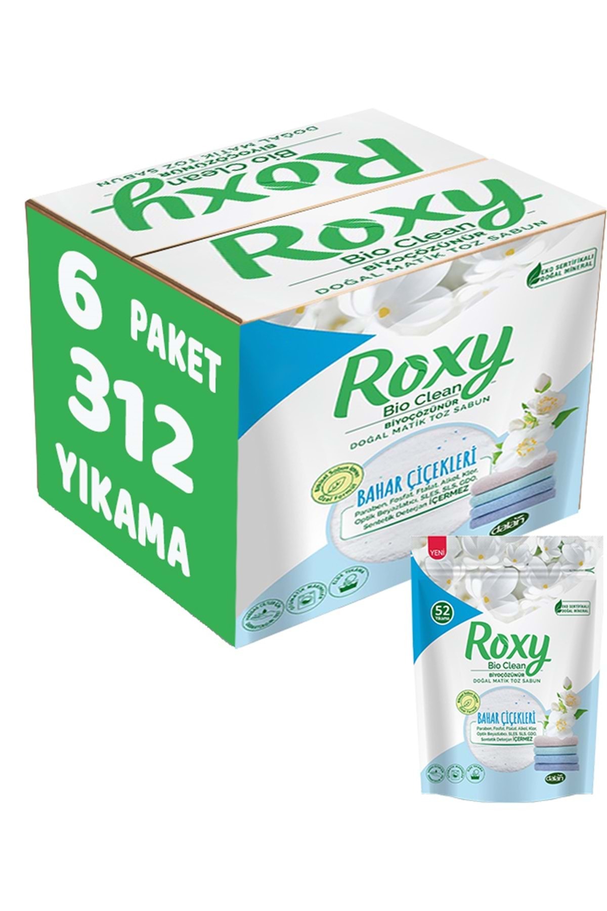 Dalan Roxy Bio Clean Matik Sabun Tozu 1.6kg Bahar Çiçekleri (6 Lı Set) (312 Yıkama)