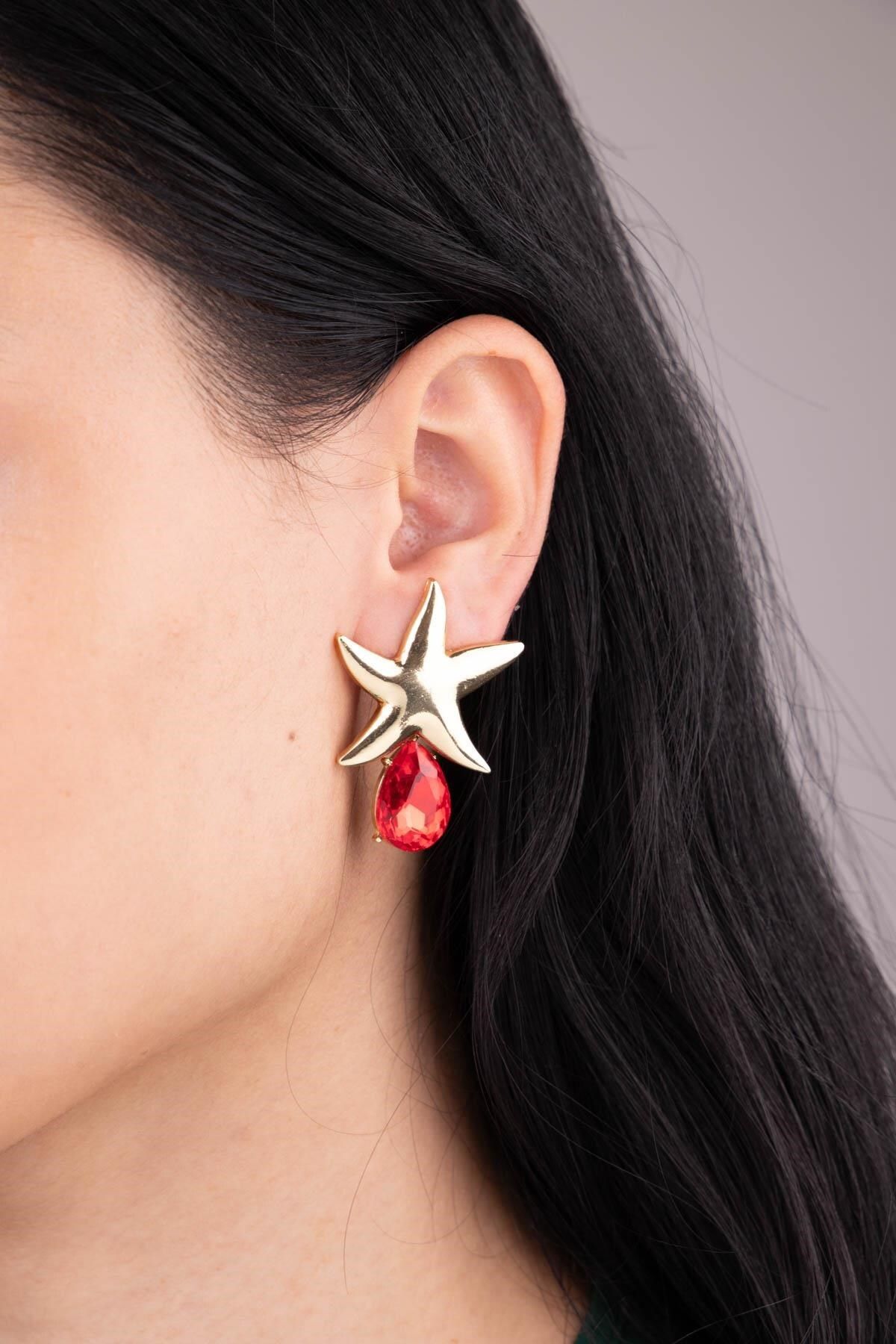 Red top star earrings