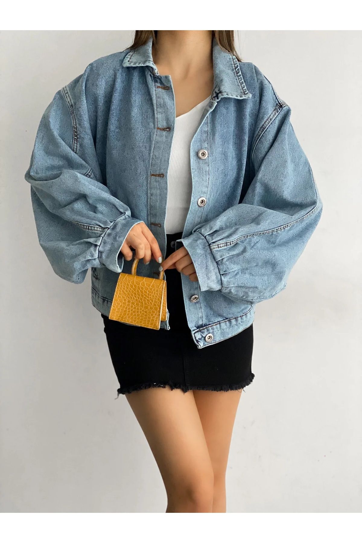 DEN KK Trend Balloon Sleeve Oversize Denim Jacket Trendyol