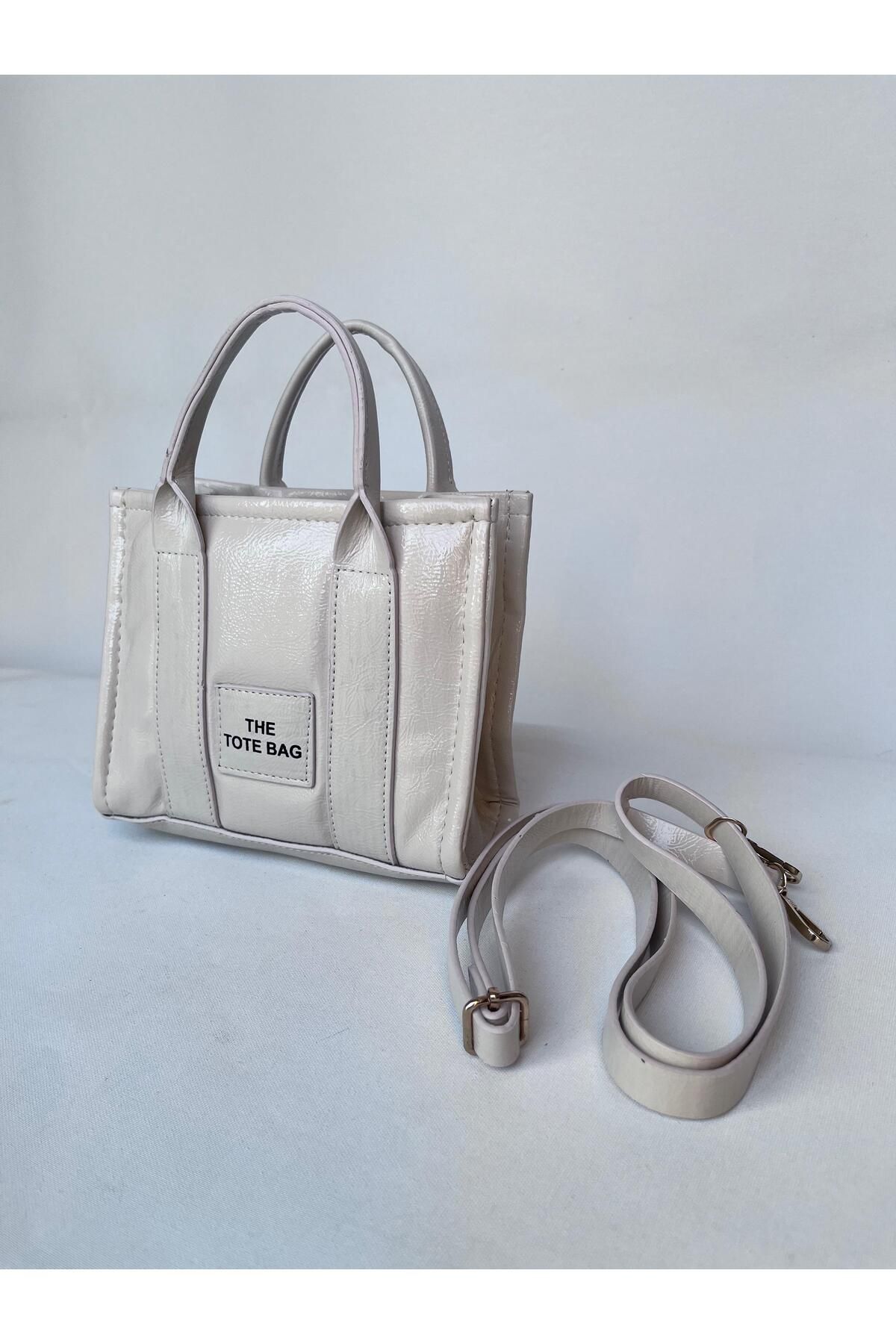 Beige discount patent handbag