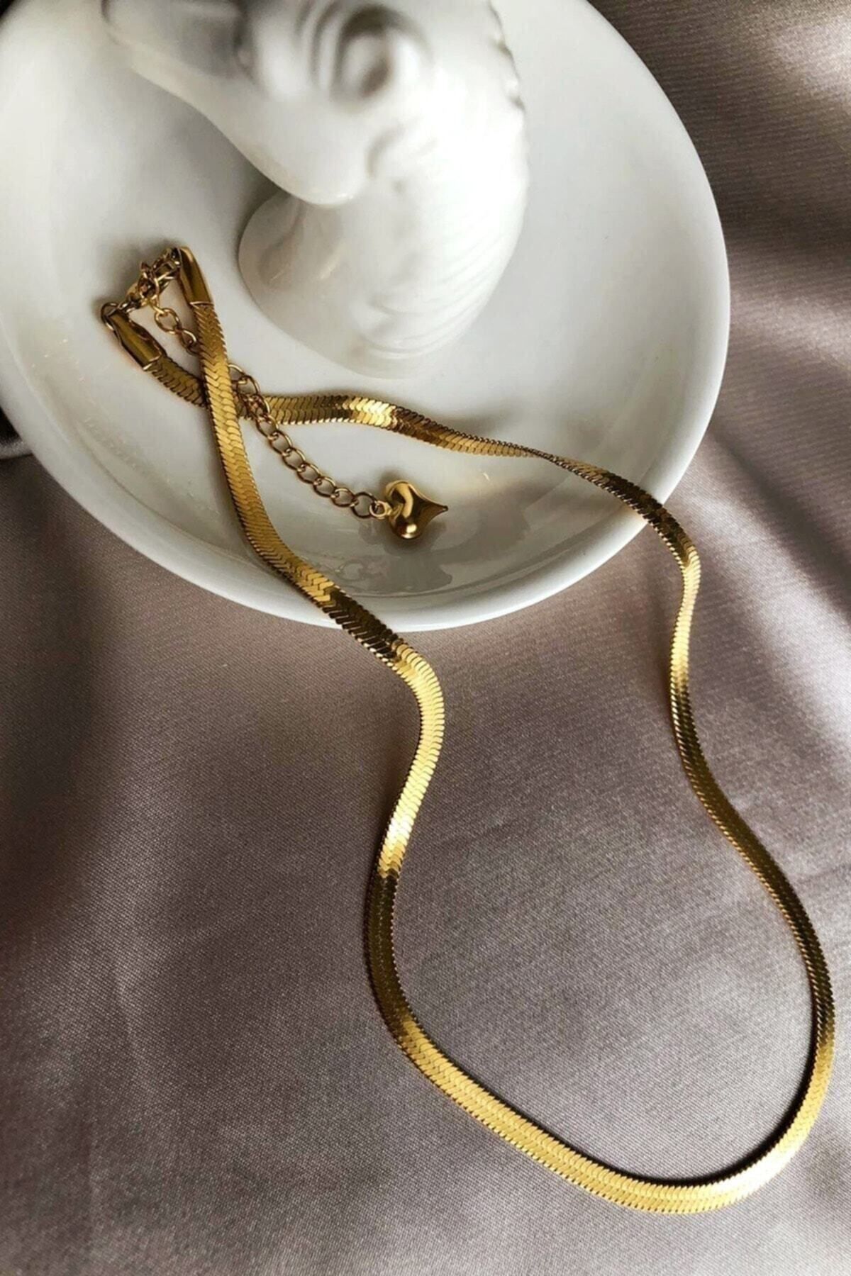 SeyCey Tarnish Stainless Steel Italian Flat Gold Chain Trendyol