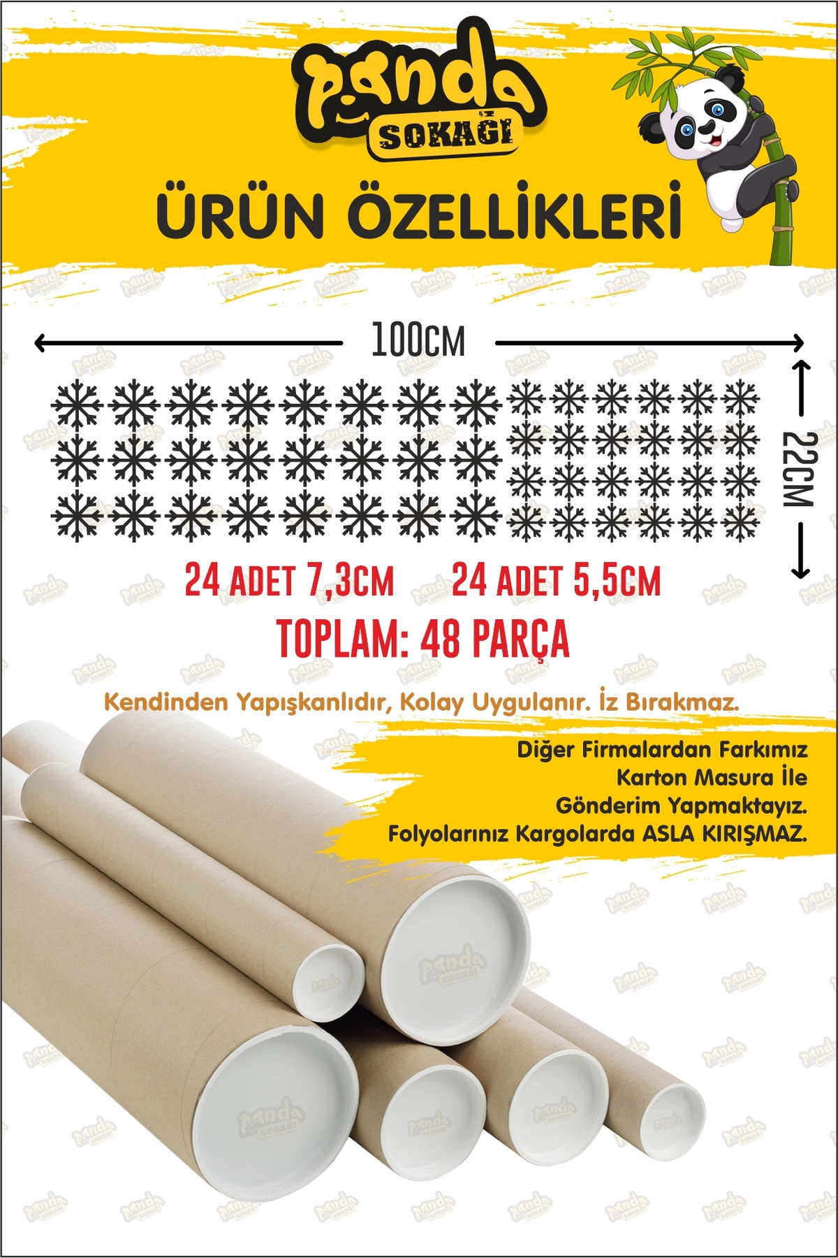 PANDA SOKAĞI Kar Tanesi Sticker Tüm Yüzeylere Uygun 48 Adet Kolay Sökülür İz Bırakmaz fotoğrafı 5 (önizleme)