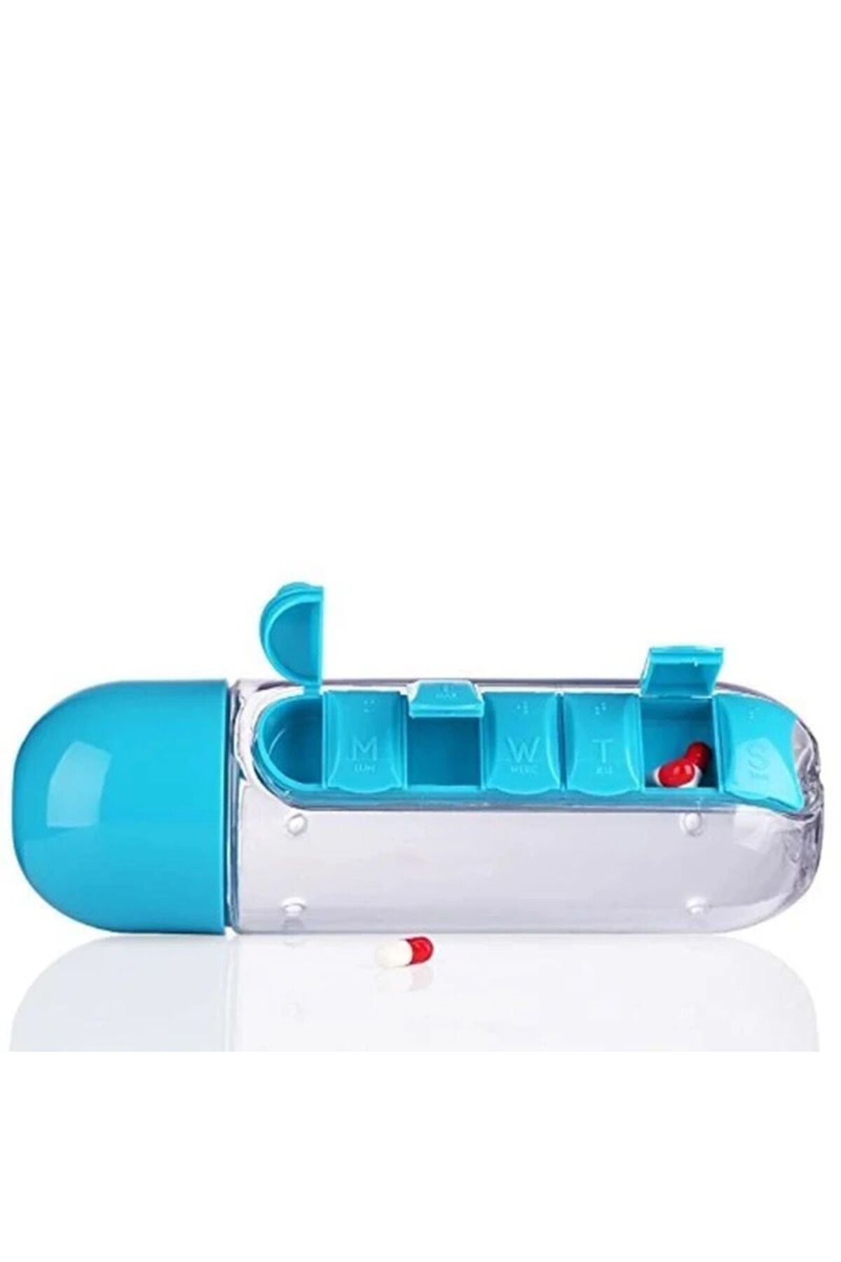BLUE SİDE Dahili 7 Günlük Ilaç Organizer Su Şişesi Matara BPA FREE 600 ml