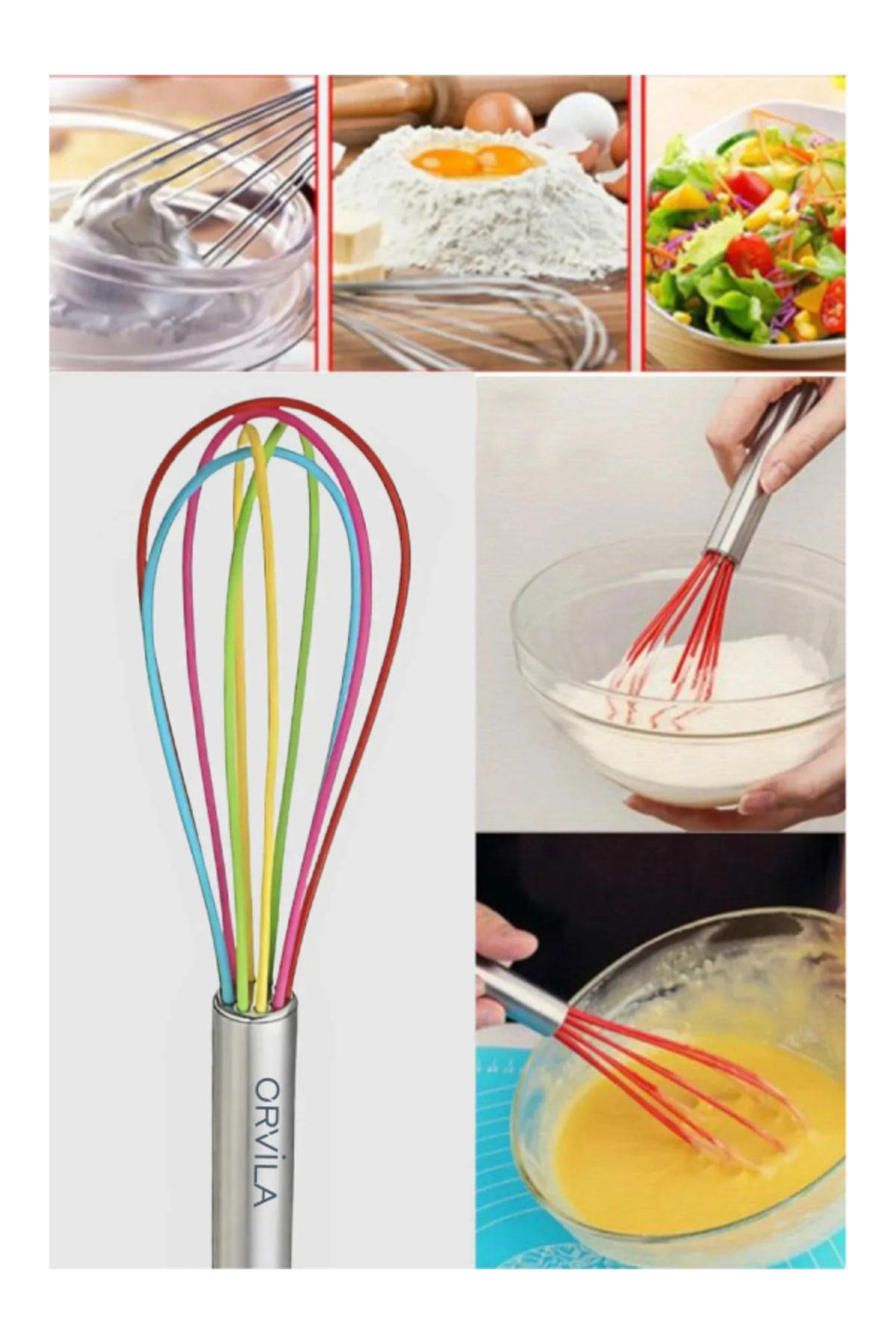 Orvila Metal Saplı Silikon Çırpıcı | Çizilmez Çelik Mixer