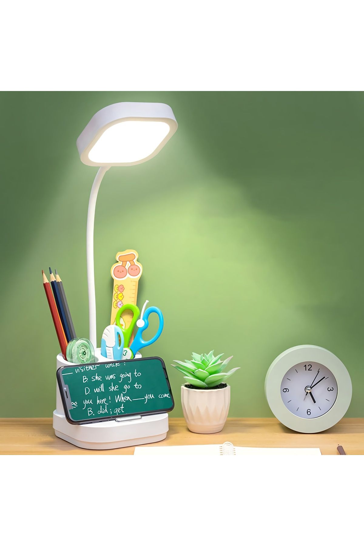 Şarjlı Dokunmatik 20 Led Flexible Masa Lambası 3 Renk Telefon Standlı Kademeli Çalışma Okuma Işığı