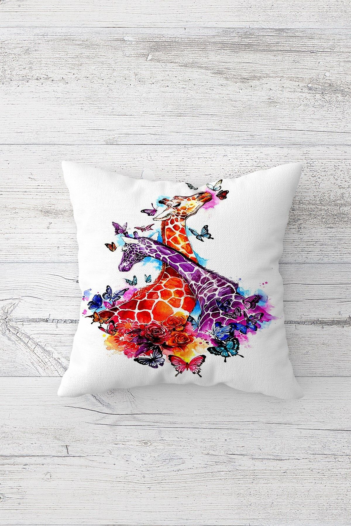 on the clouds-Ethnic Fractal Patterned and Hidden Zippered Hugging Giraffe Throw Pillow Cover Sofa Pillow Set - 4PCS 2