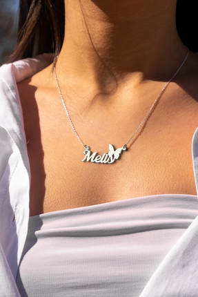 DEFCHE 925 Ayar Kişiye Özel Isimli Kelebek Tasarımlı Kadın Gümüş Kolye Zincir