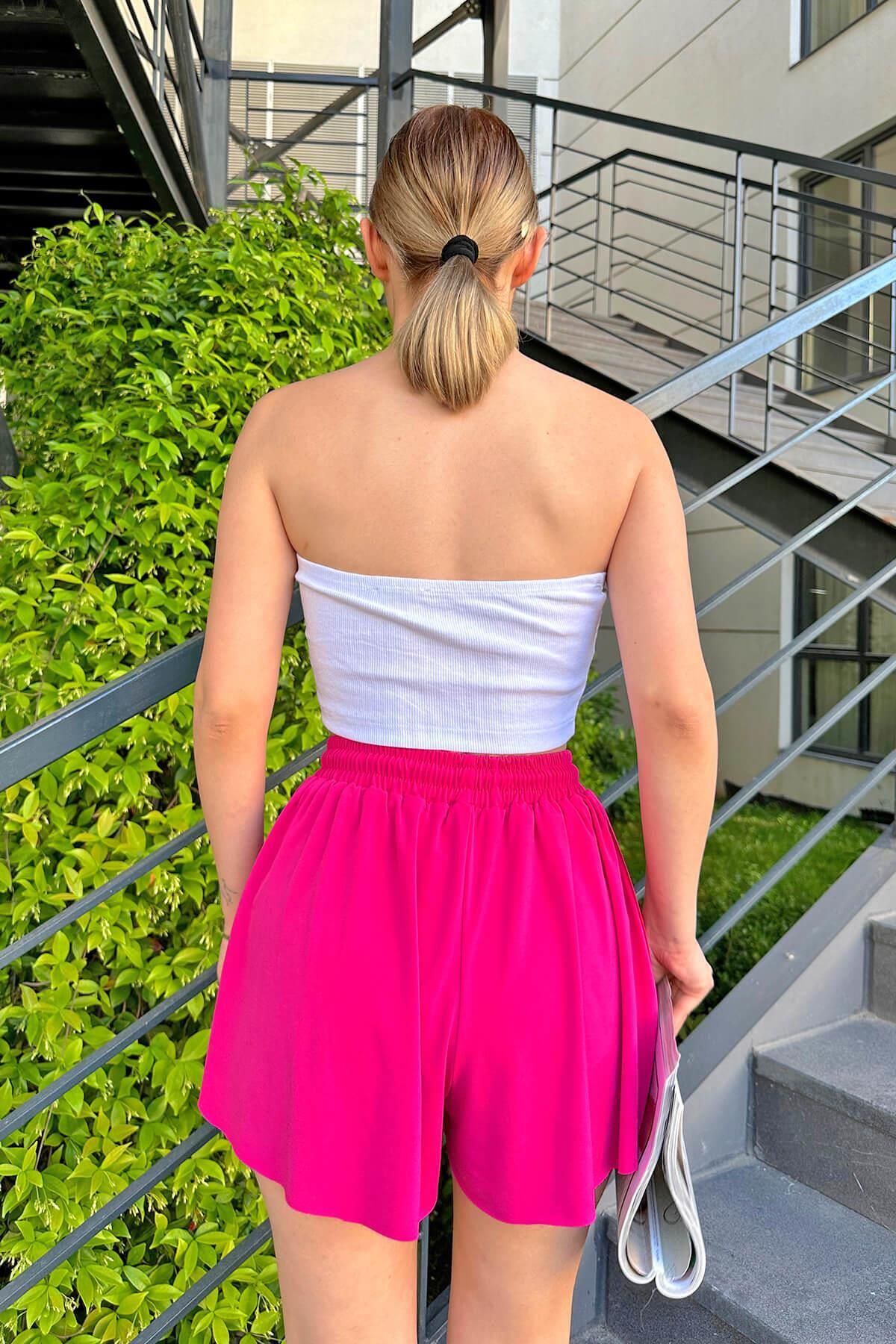 Swist-Fuchsia Locker geschnittene doppellagige Damen-Sportshorts 5