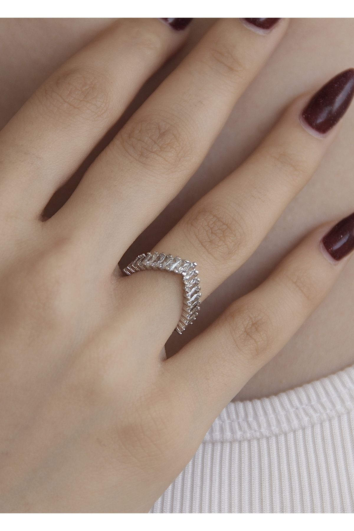 tak tarz m Baguette v model women s silver ring