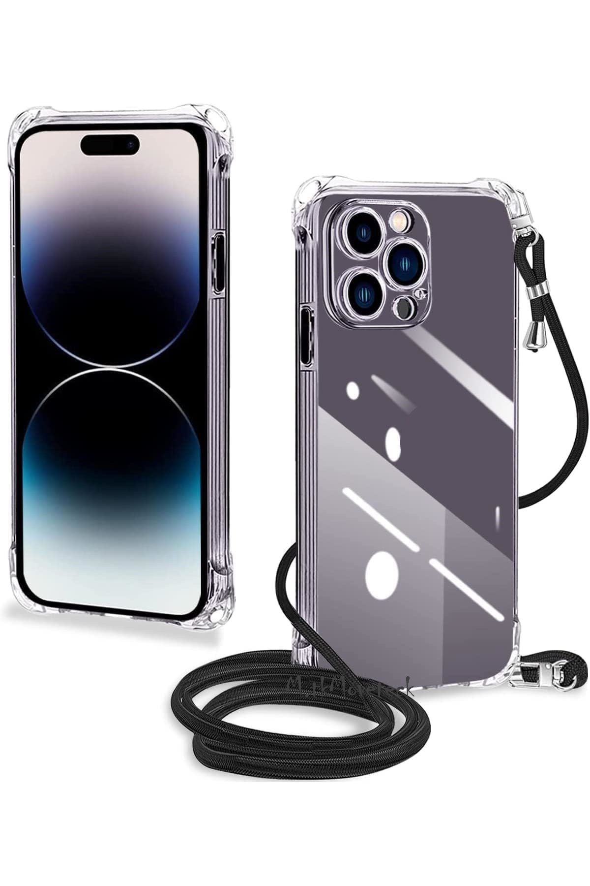 m.tk moveteck-iPhone 15 Pro Max Case Corner Protection Transparent Silicone Neck and Shoulder Strap Drawstring Phone Bag Rope 7