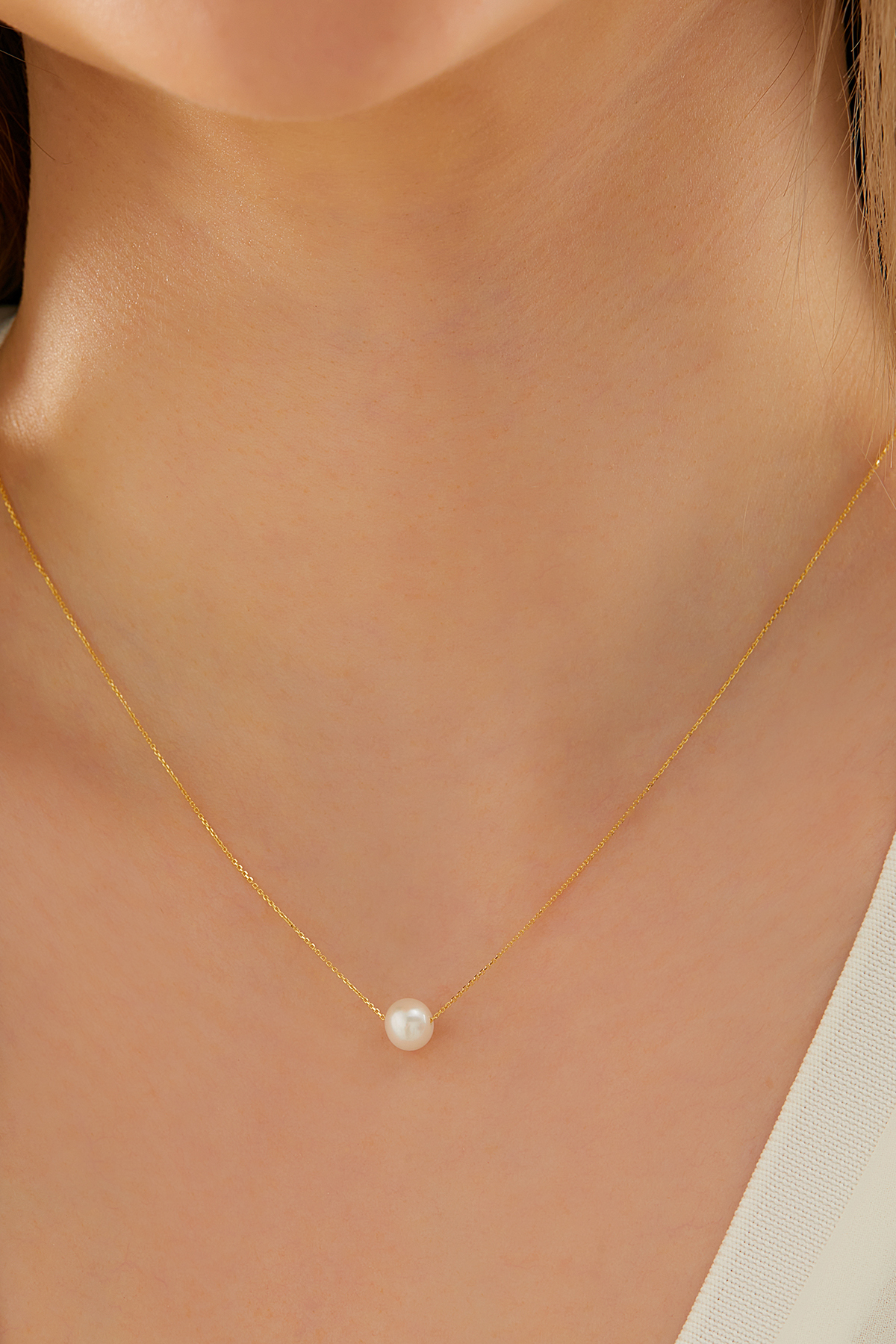 MİLET KUYUMCULUK 14 Ayar Altın Forse Zincirli İnci Kolye,