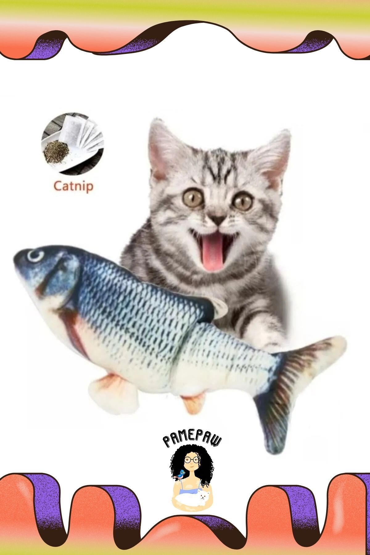 PAMEPAW Peluş Kedi Oyuncağı Balık Kedi Nanesi Otlu Çıngıraklı Mavi 1 Adet