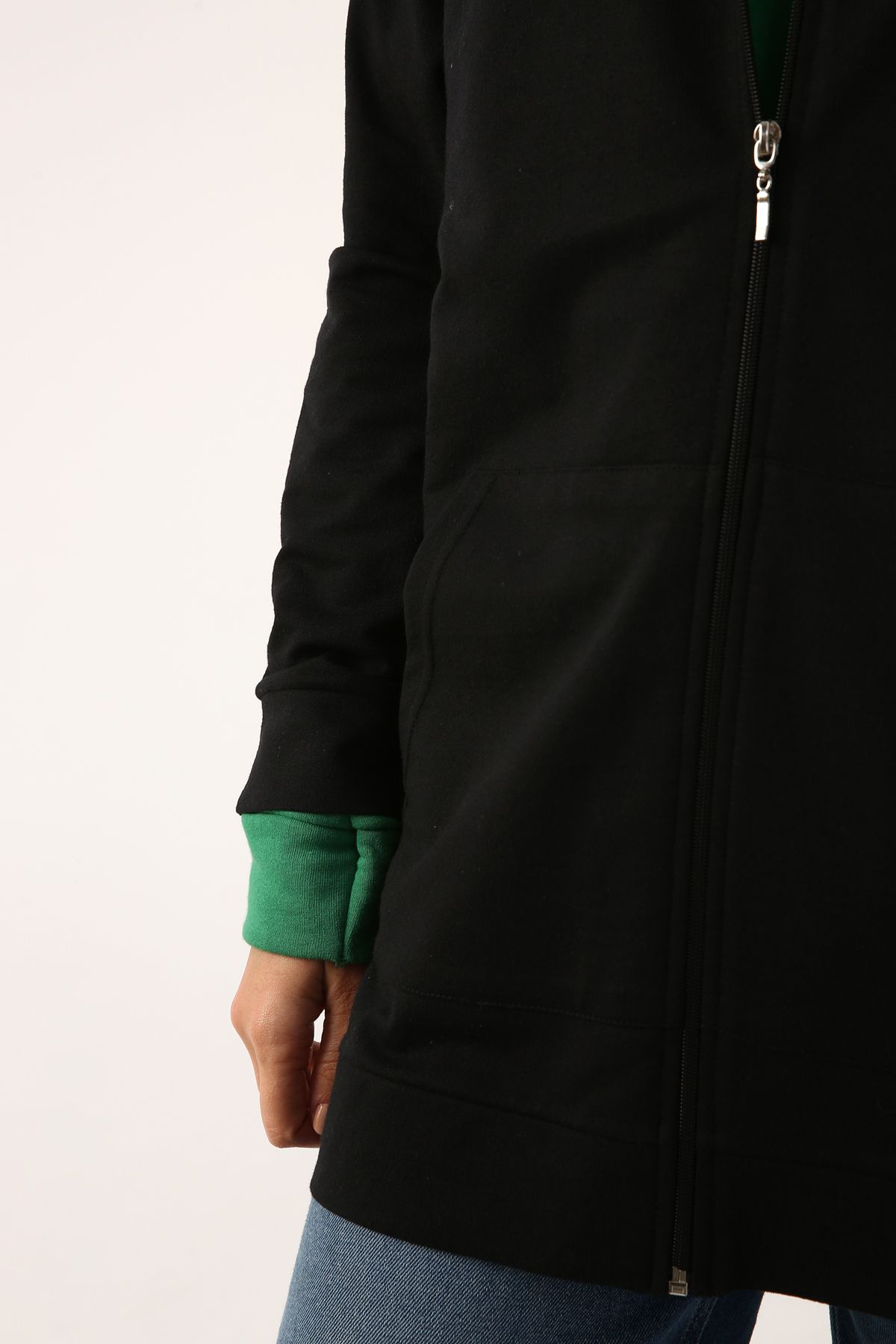 Ekrumoda-Schwarze Strickjacke mit Kapuze und Reißverschluss 5