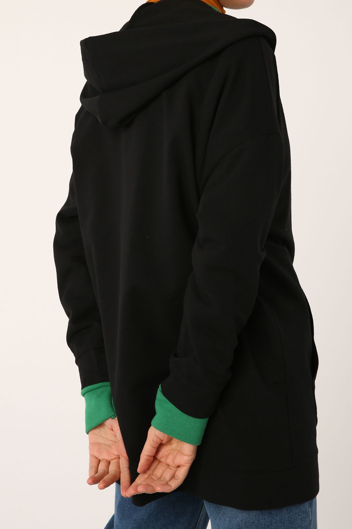 Ekrumoda-Schwarze Strickjacke mit Kapuze und Reißverschluss 4