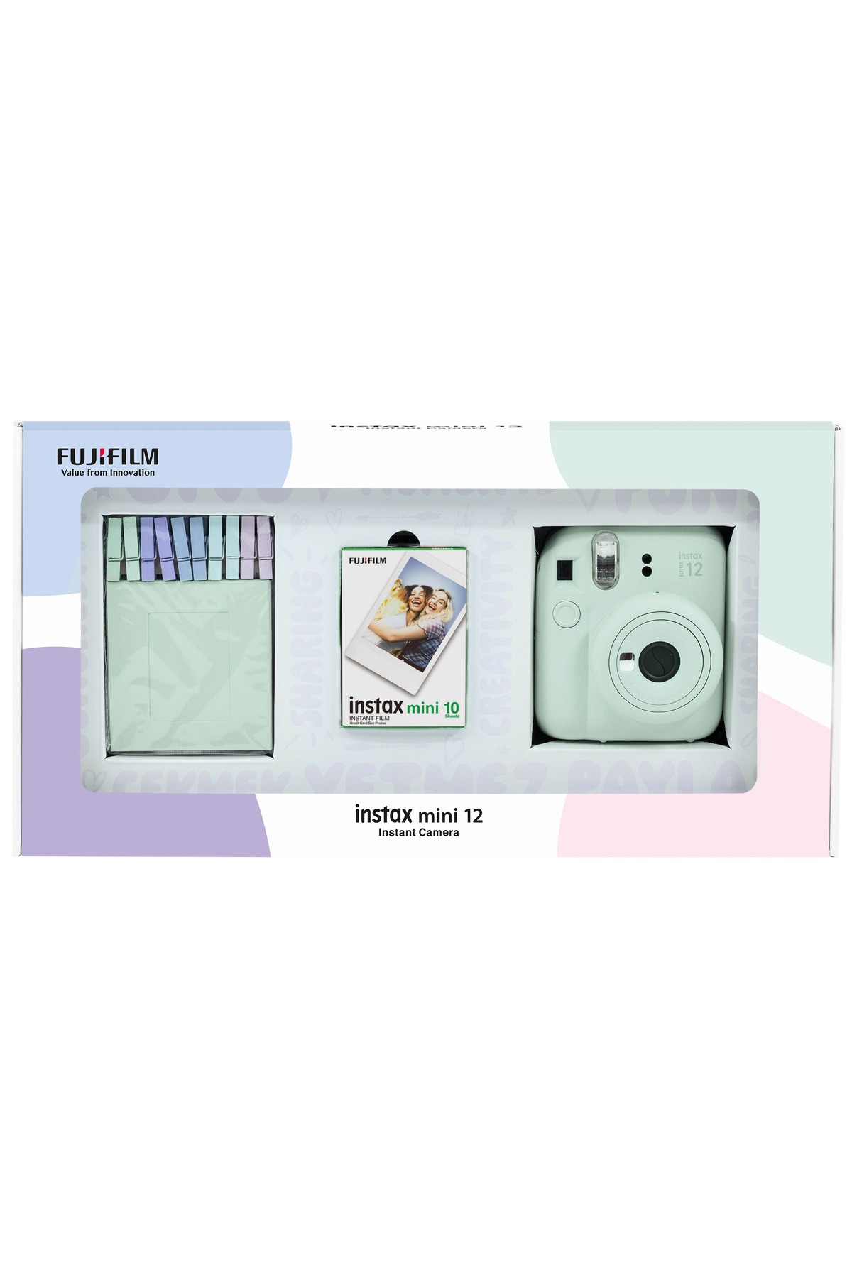 Instax mini 12 Green Camera 10-Piece Film and Latch Bundle Box