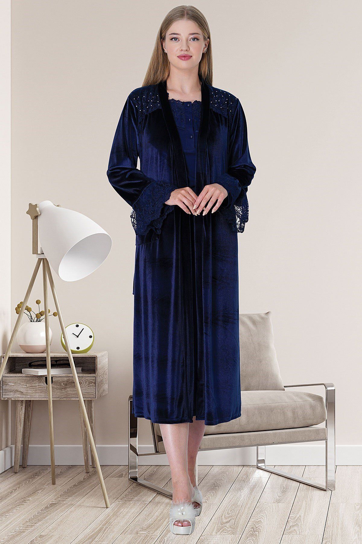 Dark blue dressing gown sale