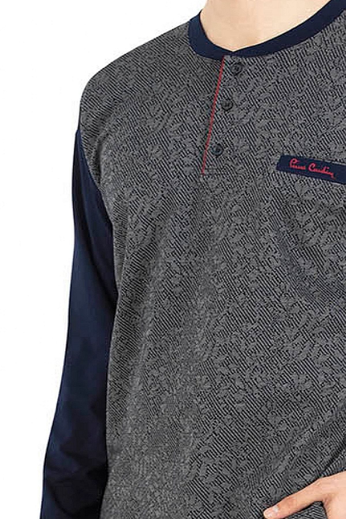 ست پیژامه آبی مردانه لباس خواب آستین بلند ژاکارد 6025 Pierre Cardin