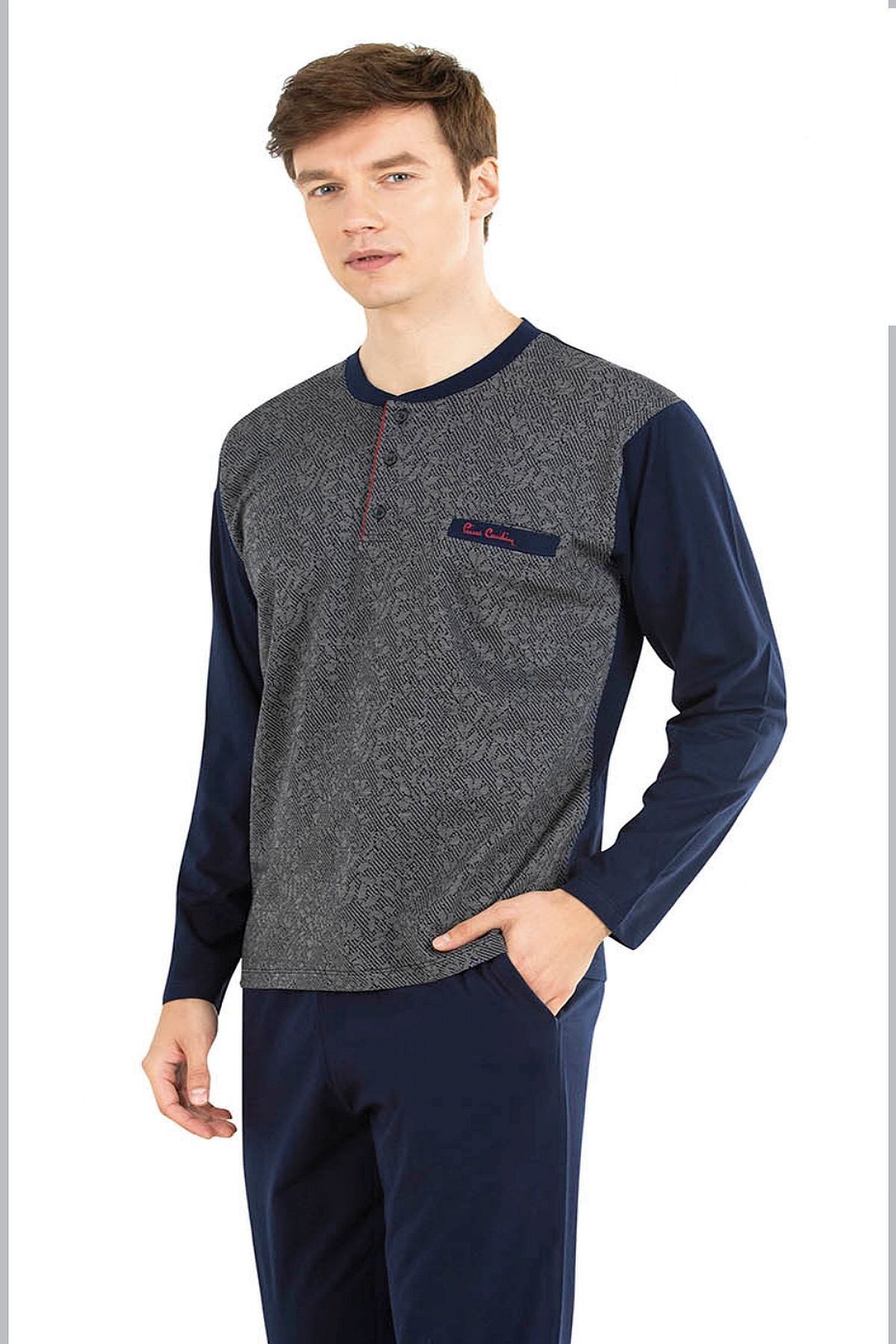 ست پیژامه چند رنگ مردانه لباس خواب آستین بلند ژاکارد مشکی 6025 Pierre Cardin