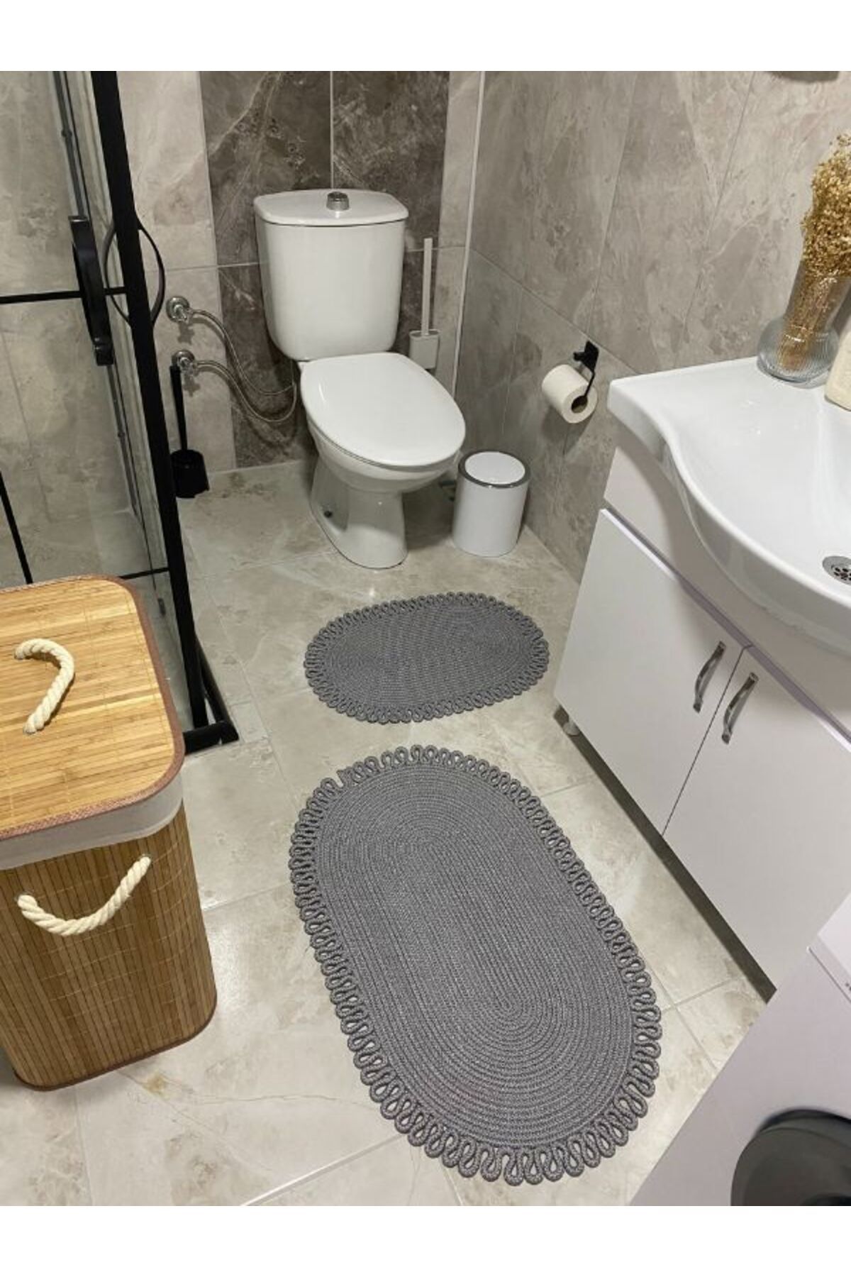 Grey bath mat set discount