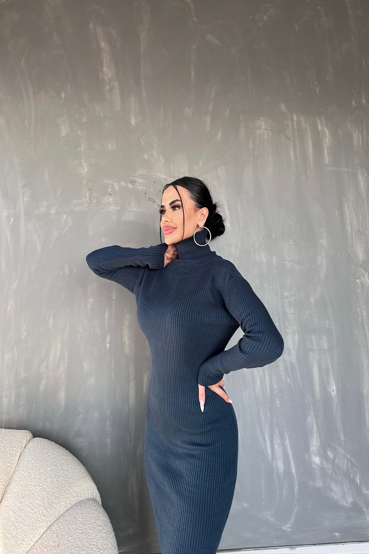 sarabutik Turtleneck Knitwear Pencil Dress BELT NOT INCLUDED