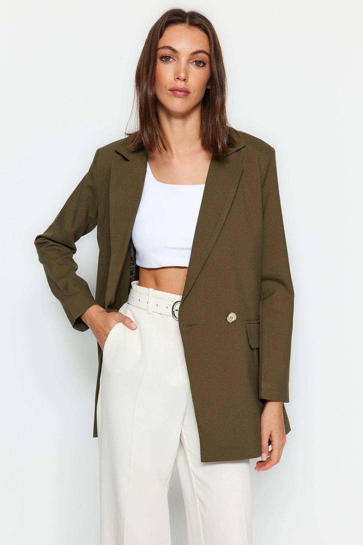 Trendyol Collection Khaki Premium Quality Buttoned Woven Blazer
