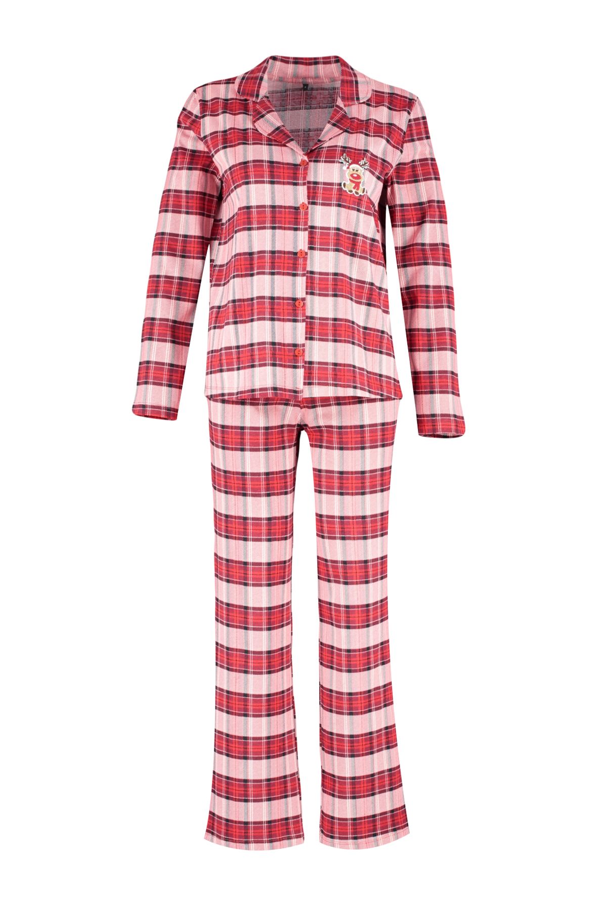 Trendyol Collection-Rot kariertes Pyjama-Set aus T-Shirt und Hose mit Hirsch-Motiv - Thmaw24pt00053 9
