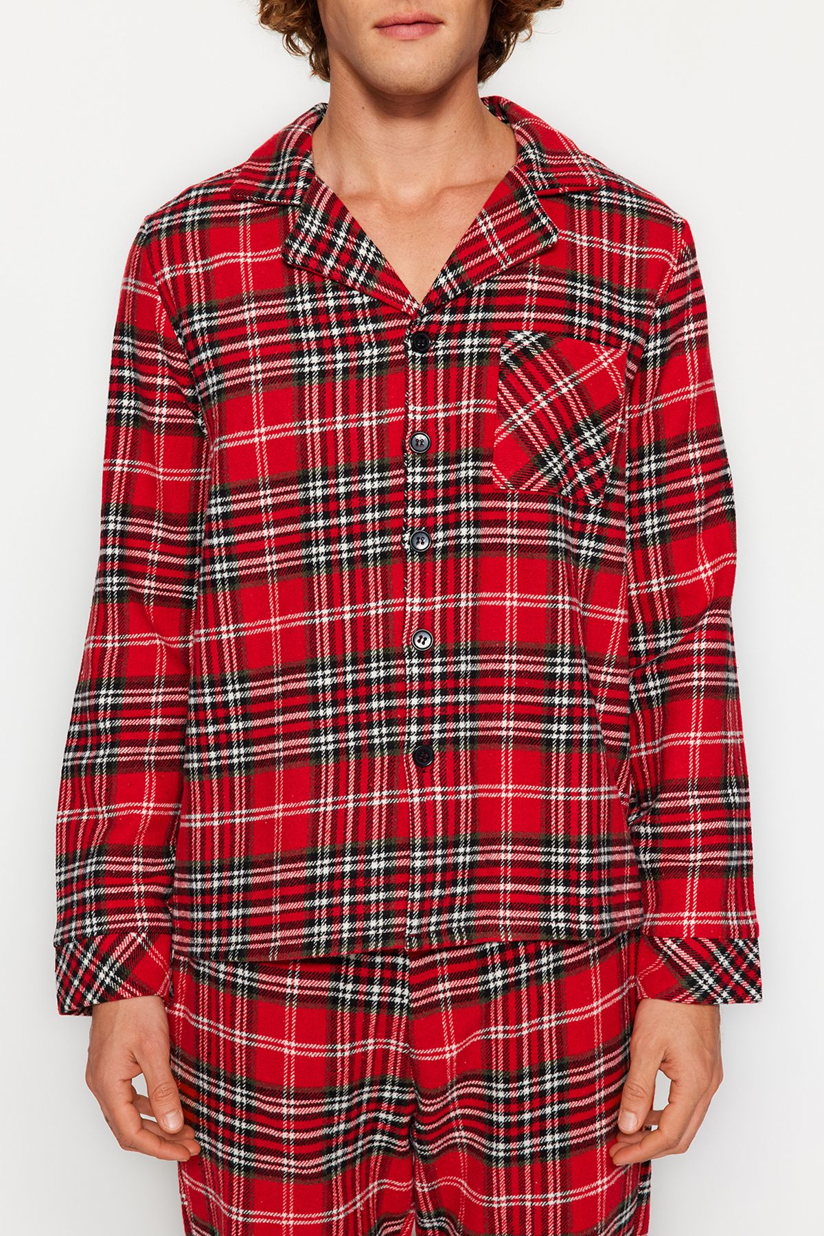 Trendyol Collection-Plaid Patterned Red Regular Fit Pajamas Set - TMNAW24PT00019 3