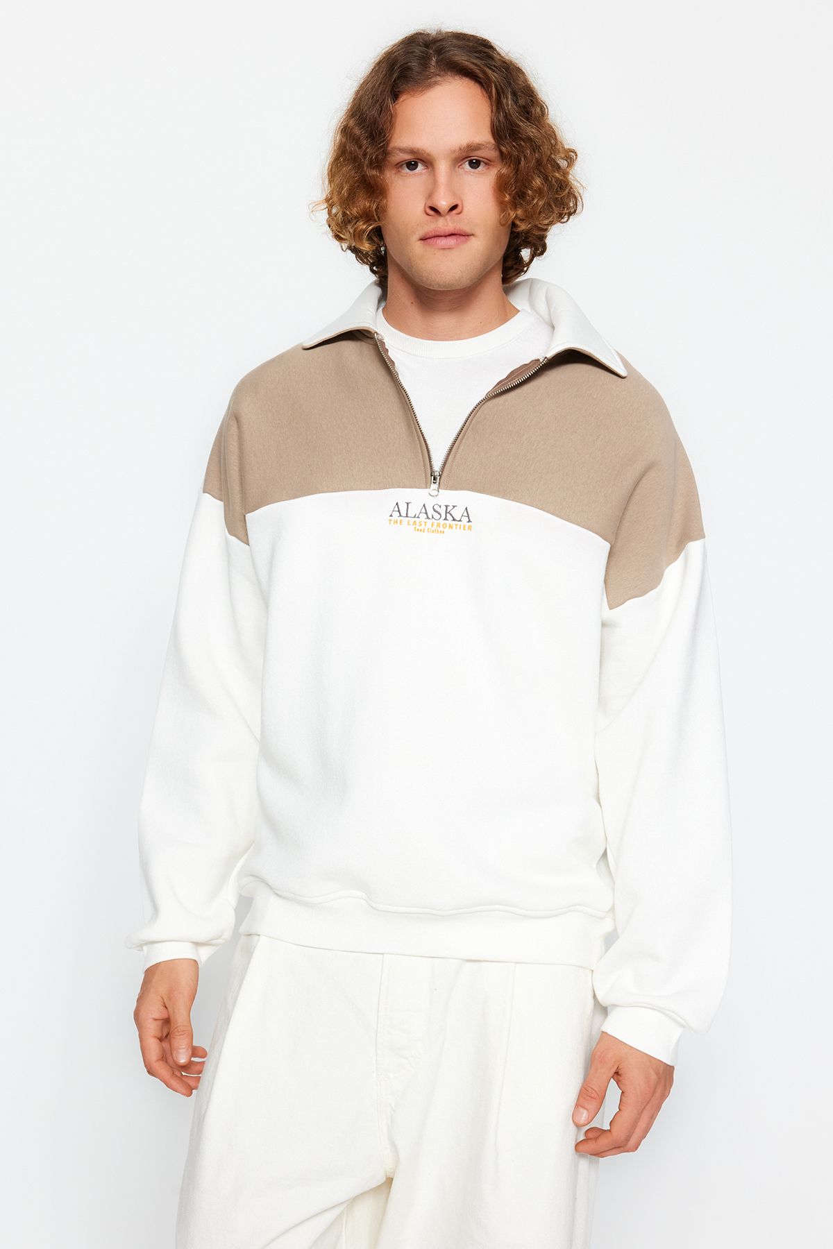 Trendyol Collection-Bluza polarowa oversize z kolorowymi blokami taupe - TMNAW24sw00130 3
