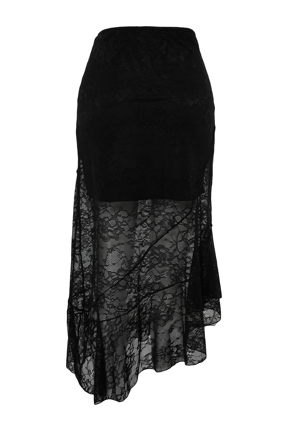 Trendyolmilla  Siyah Asimetrik Midi Astarlı Dantel Örme Etek TWOAW24ET00331 - Görsel 9